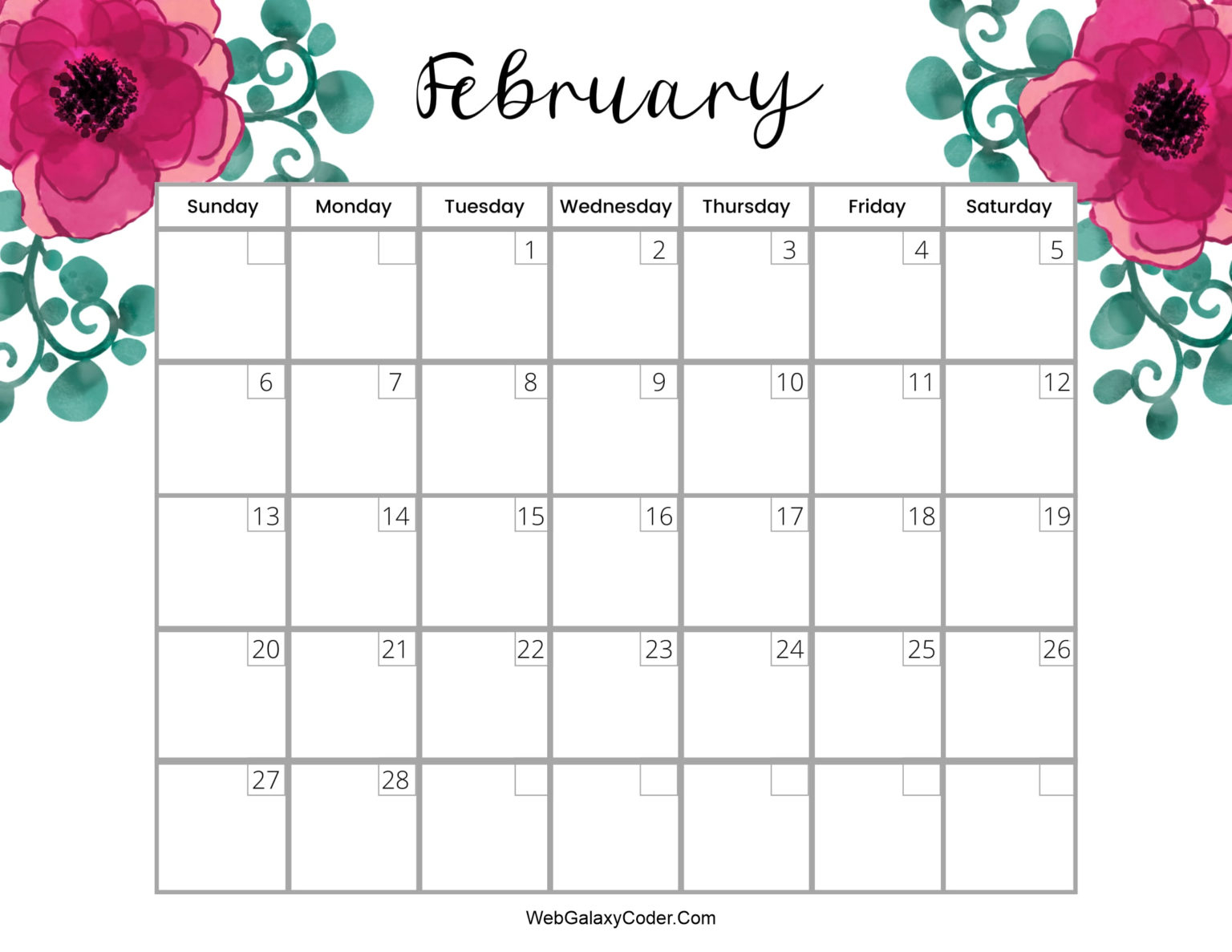 February 2022 Calendar - Cute Format - Print Now