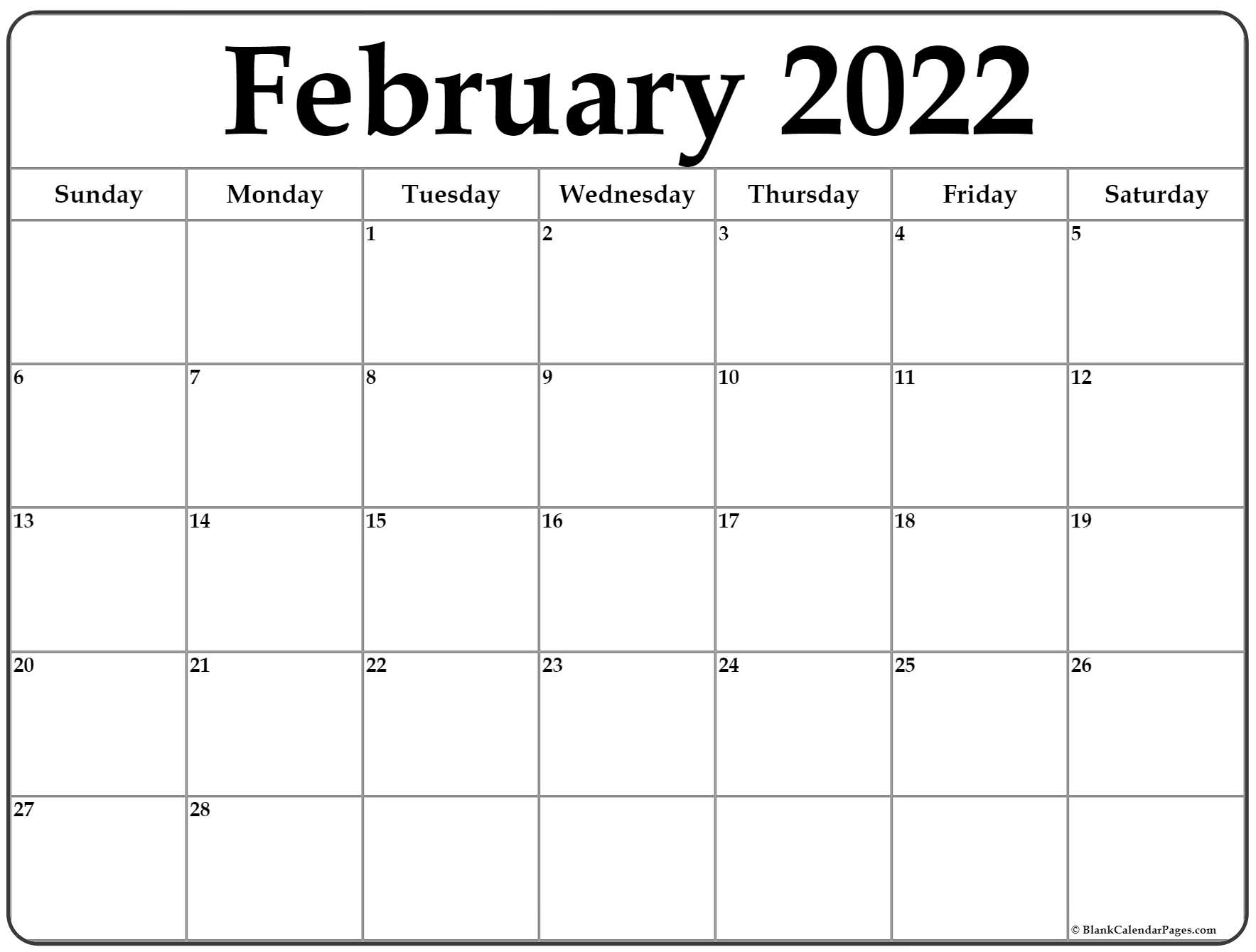 February 2022 Calendar | Free Printable Calendar Templates