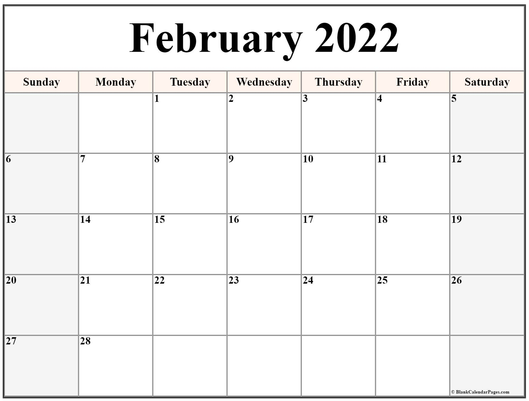 February 2022 Calendar | Free Printable Calendar Templates