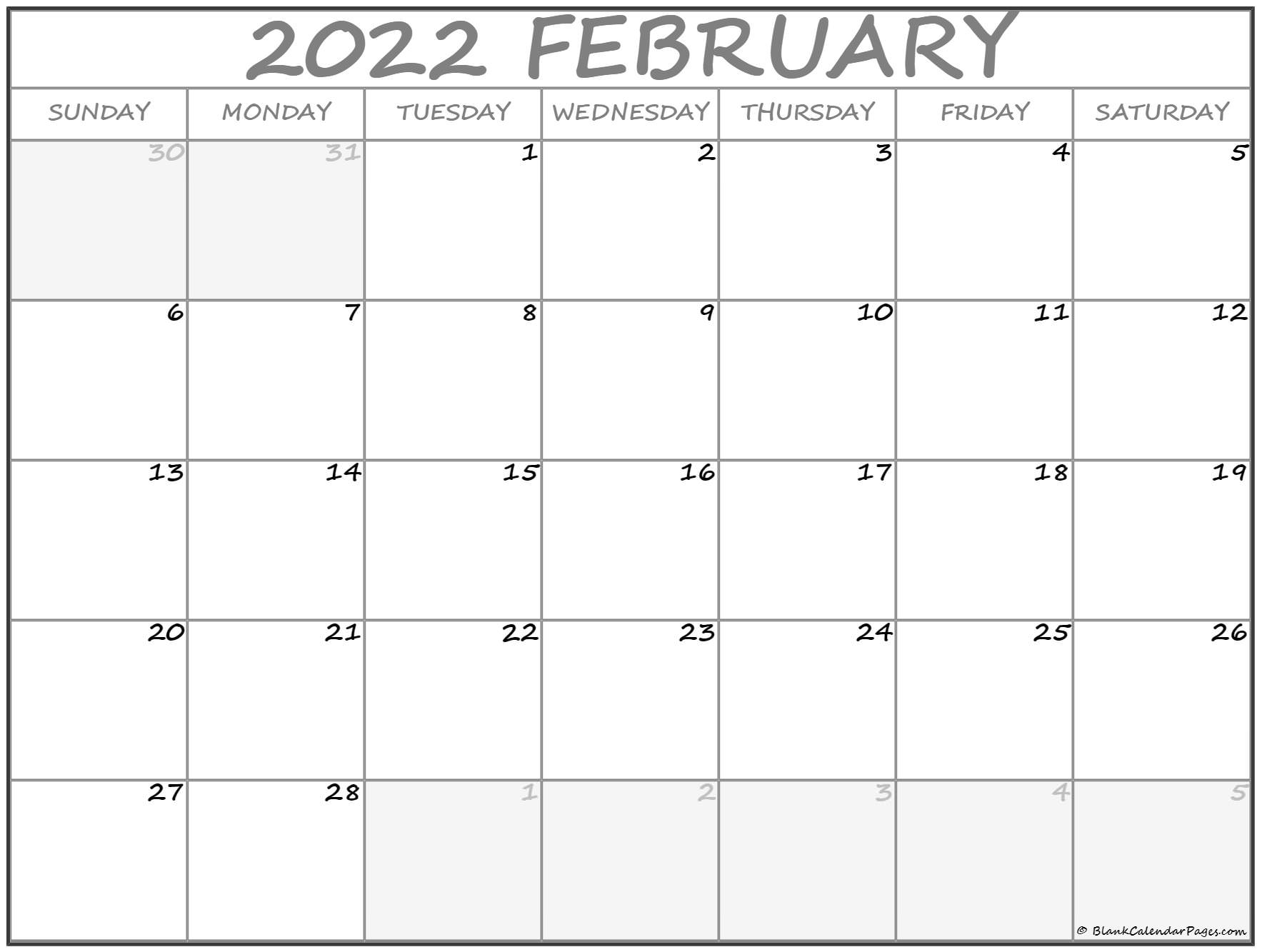 February 2022 Calendar | Free Printable Calendar Templates