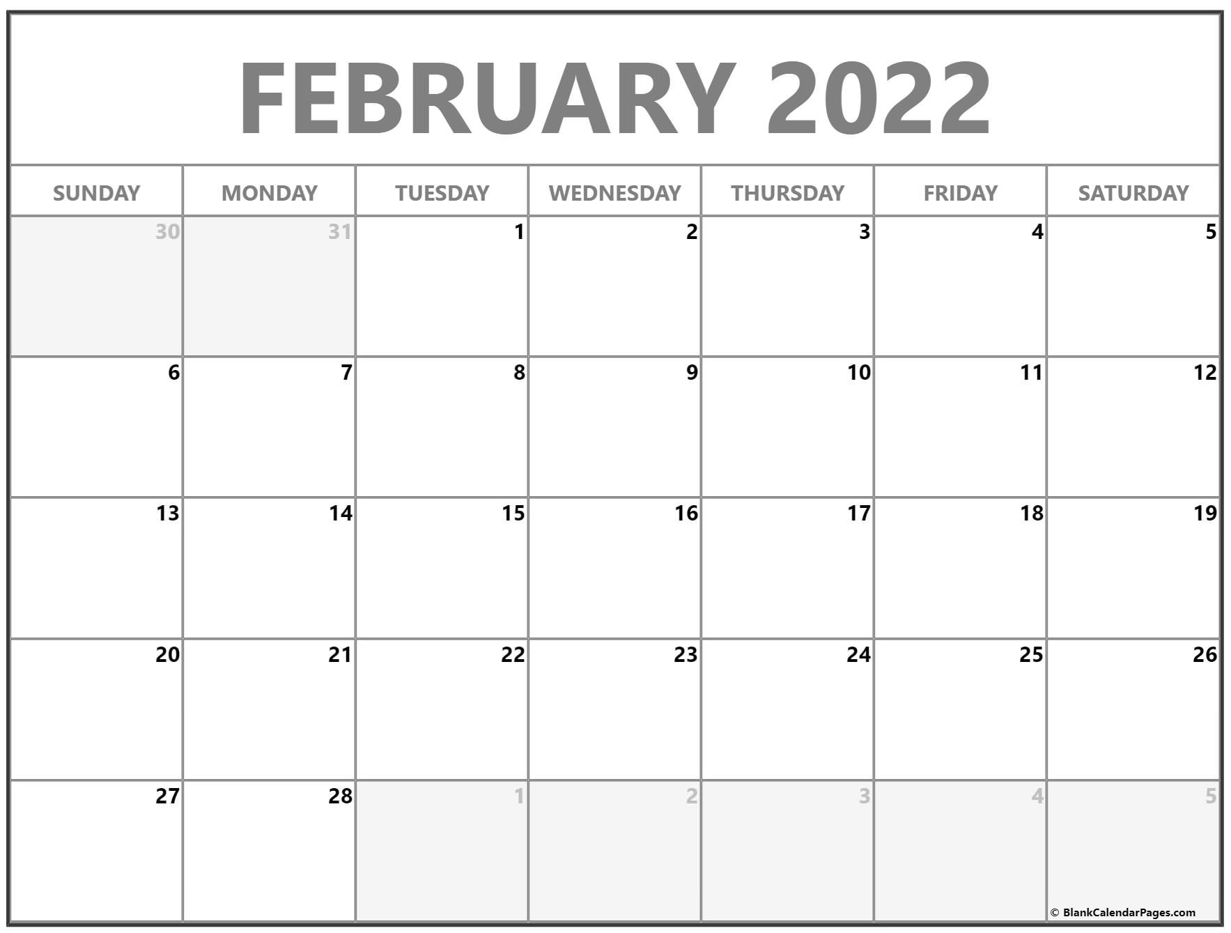 February 2022 Calendar | Free Printable Calendar Templates