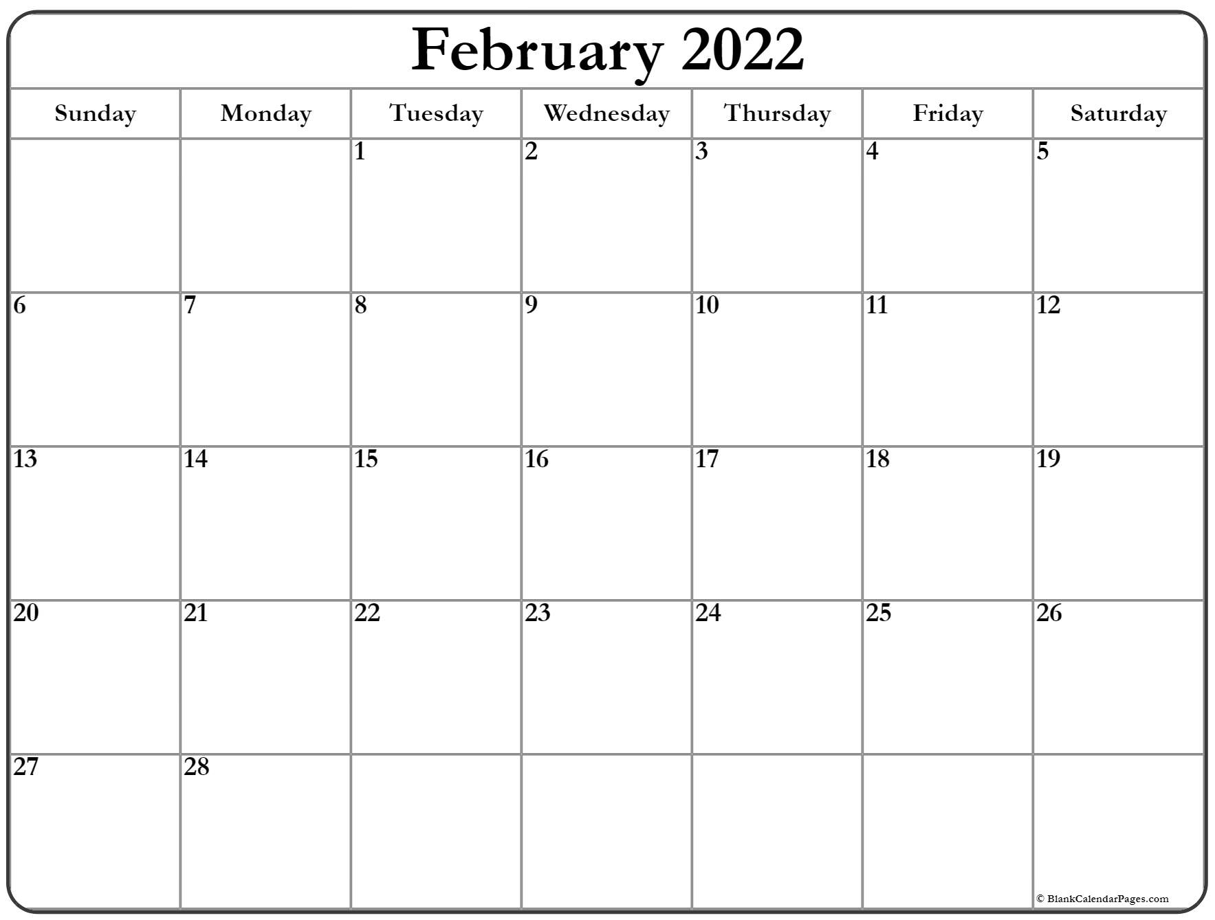 February 2022 Calendar | Free Printable Calendar Templates