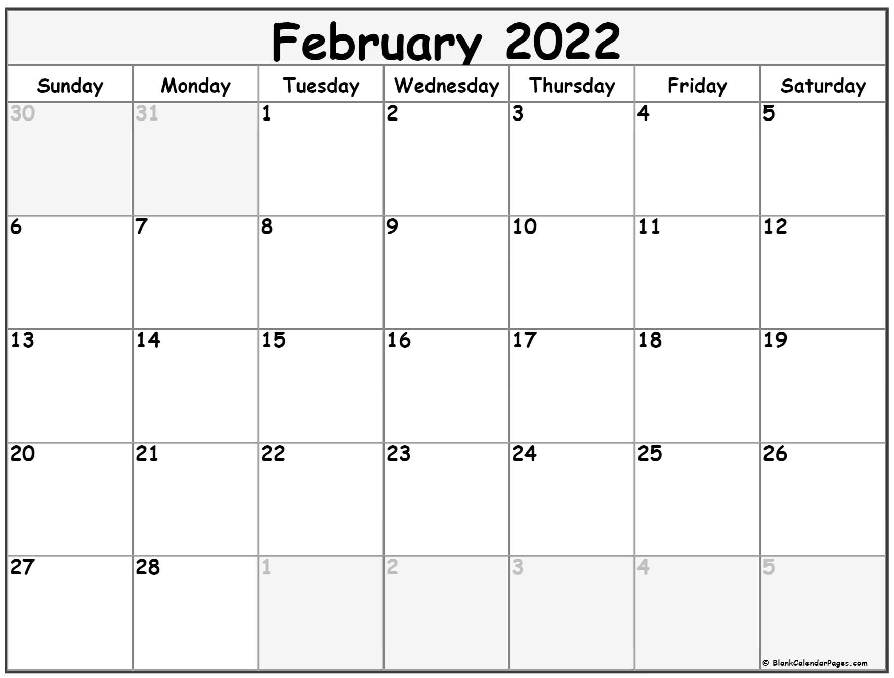 February 2022 Calendar | Free Printable Calendar Templates