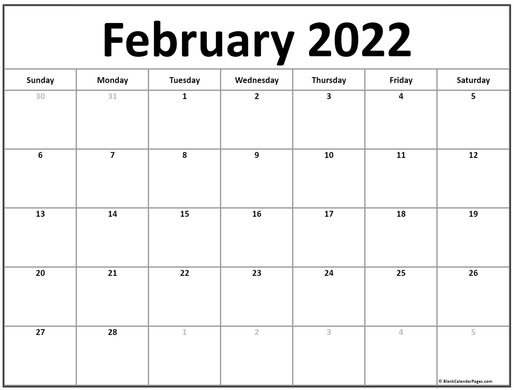 February 2022 Calendar | Free Printable Calendar Templates