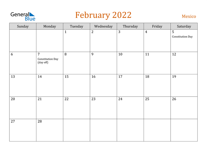 February 2022 Calendar - Mexico