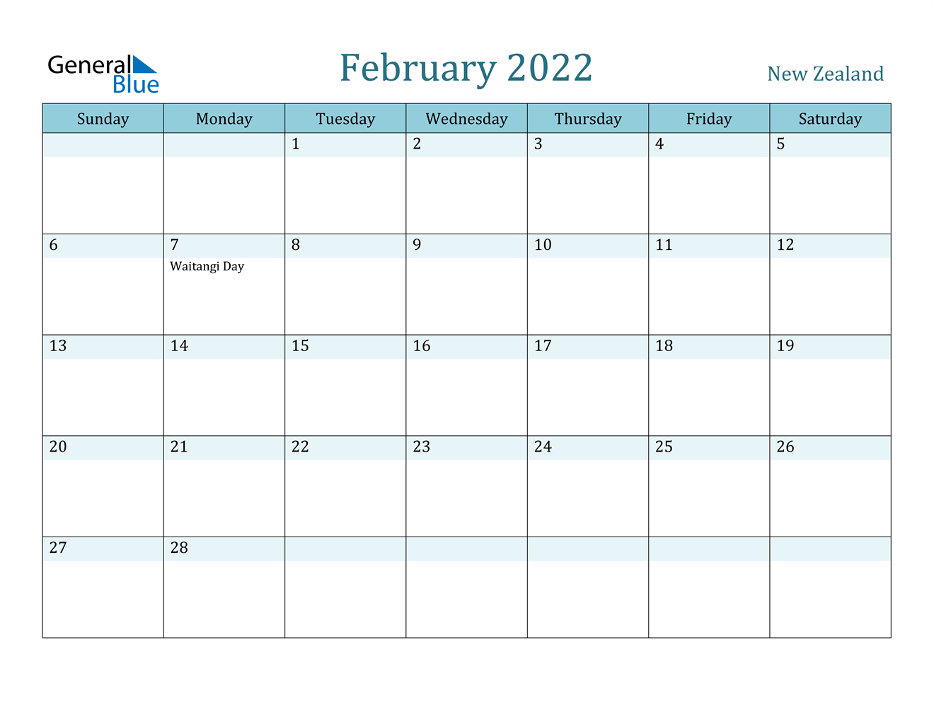 February 2022 Calendar - New Zealand