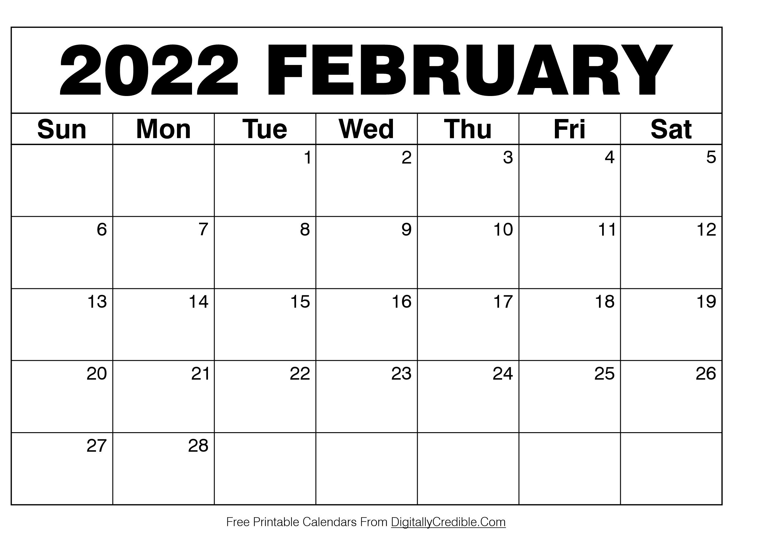 February 2022 Calendar Printable - Desk &amp; Wall