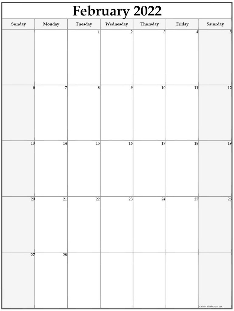 February 2022 Calendar Printable Portrait - Print A Calendars
