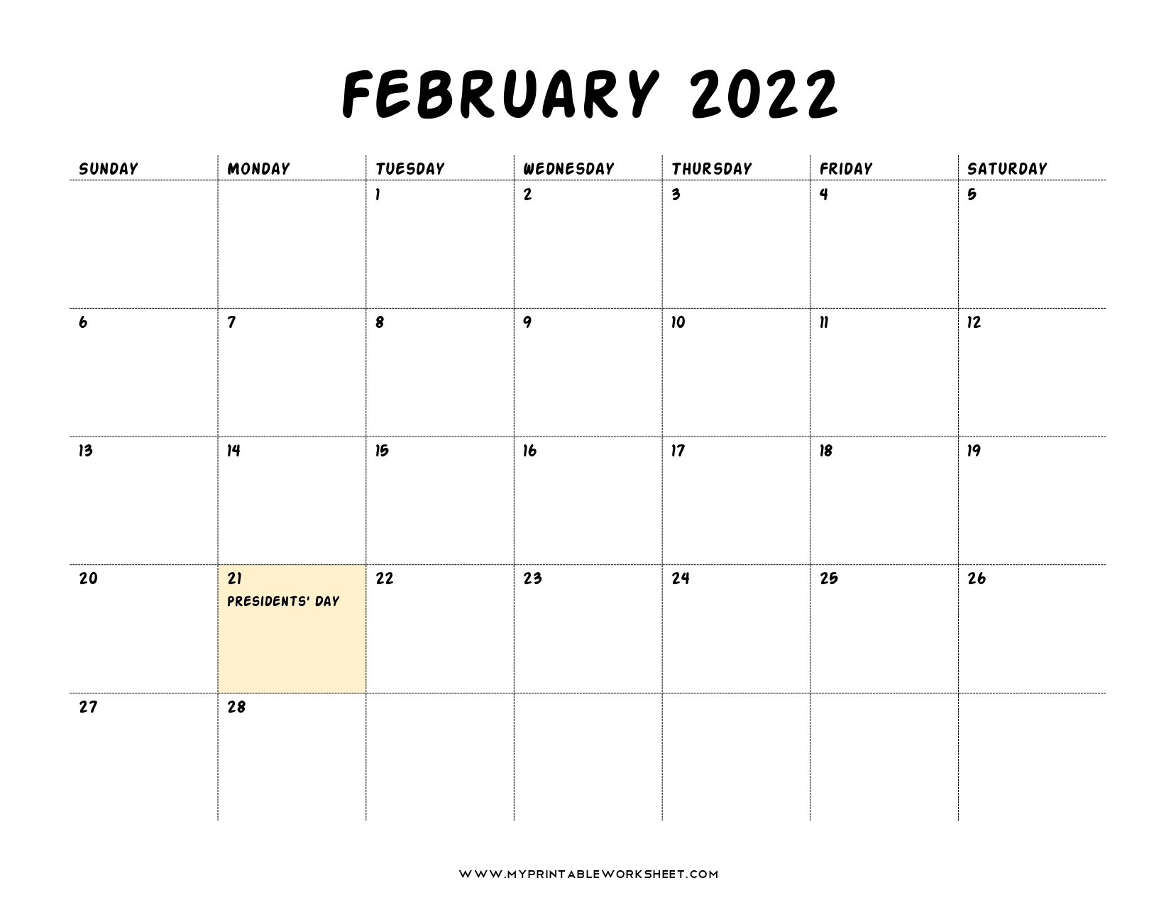 February 2022 Calendar Printable With Holidays, Blank, Image &amp; Pdf