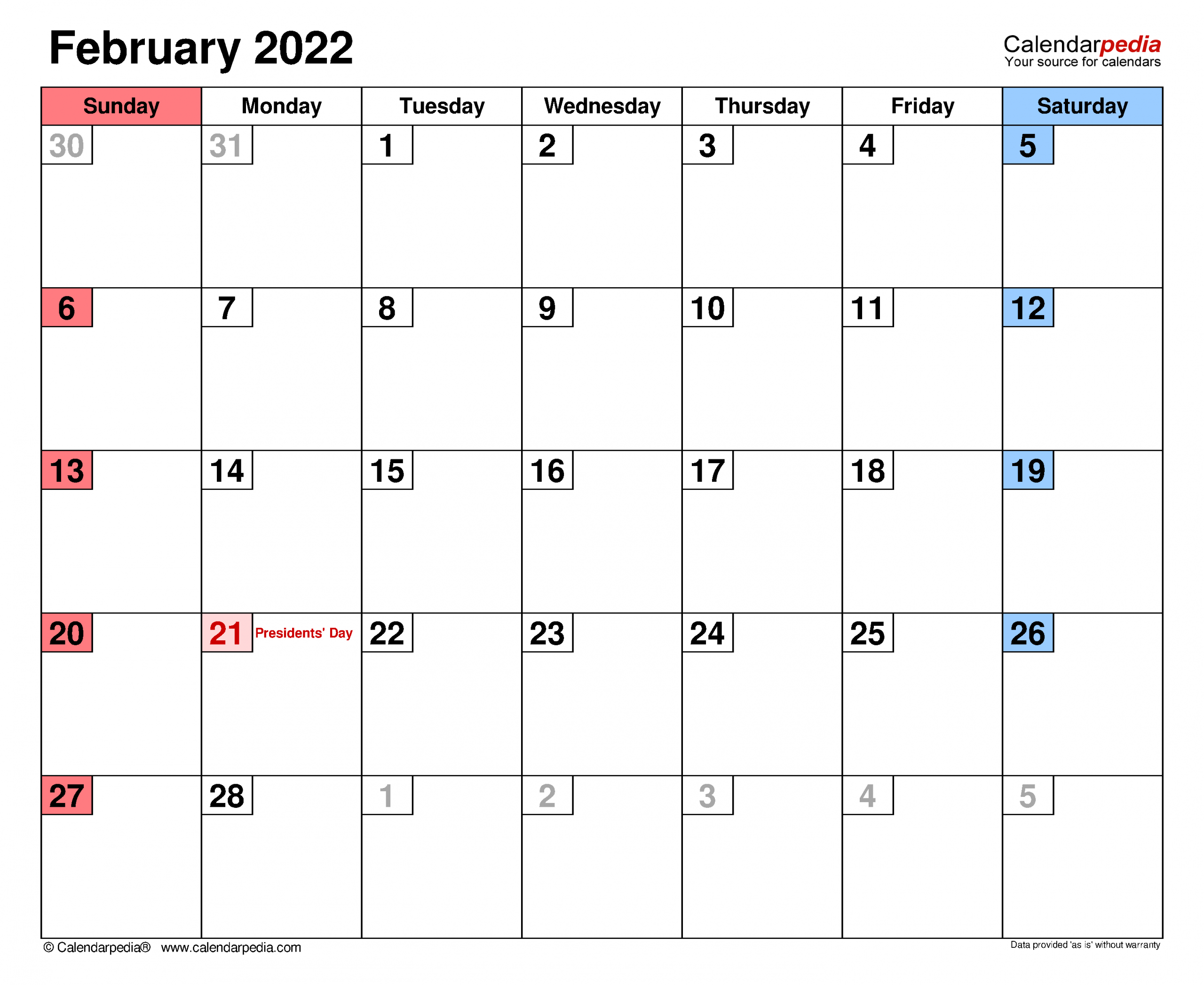 February 2022 Calendar | Templates For Word, Excel And Pdf