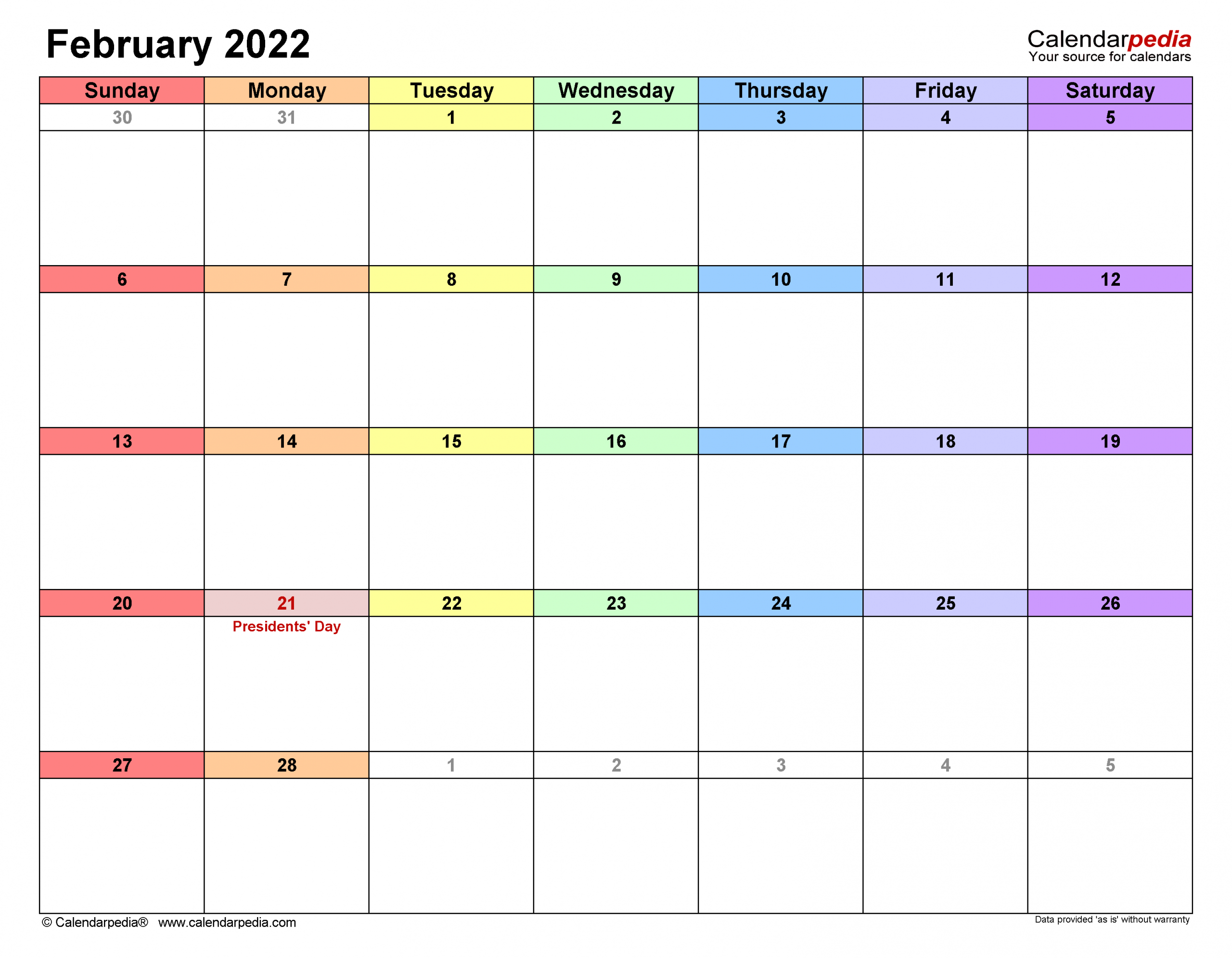 February 2022 Calendar | Templates For Word, Excel And Pdf