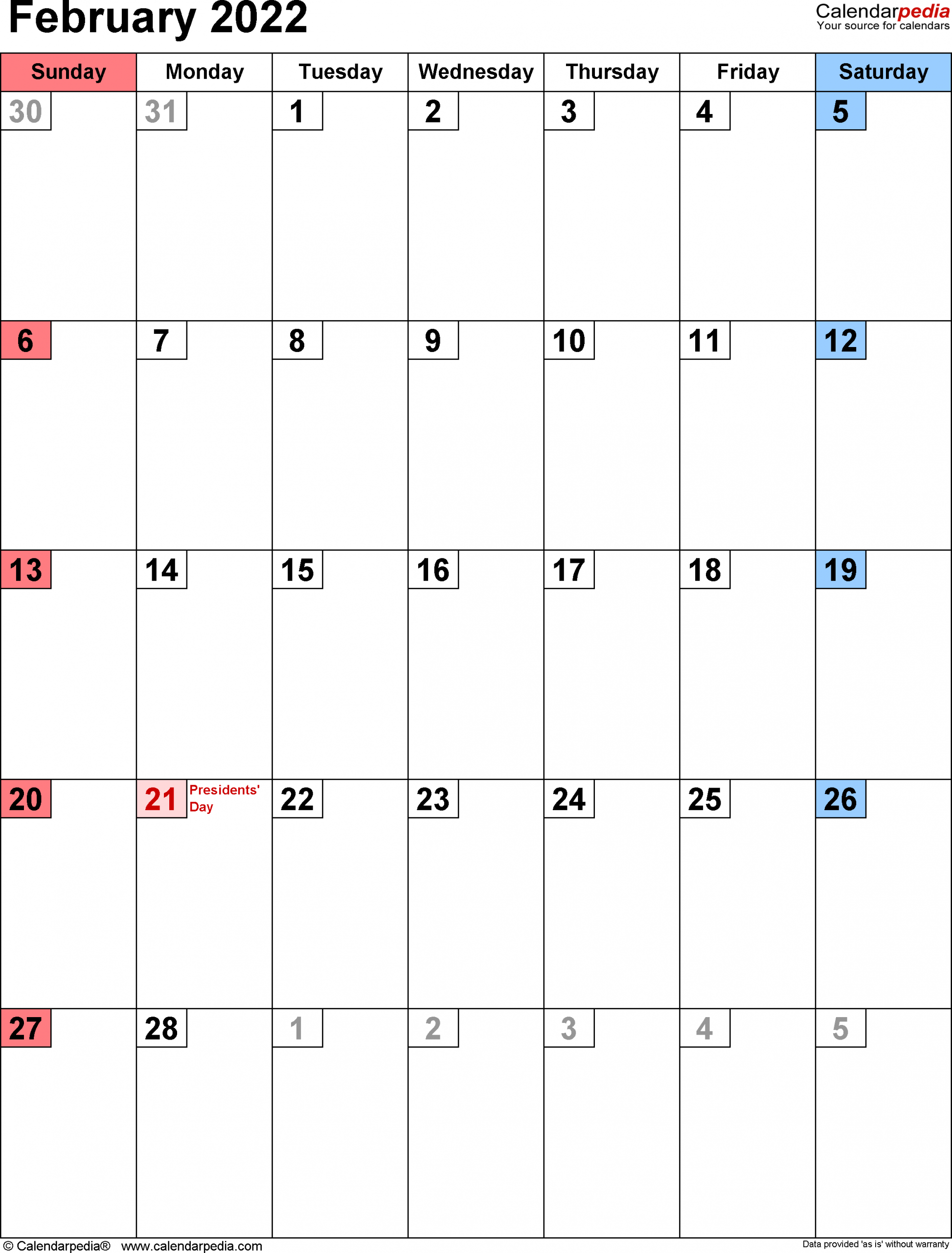 February 2022 Calendar | Templates For Word, Excel And Pdf