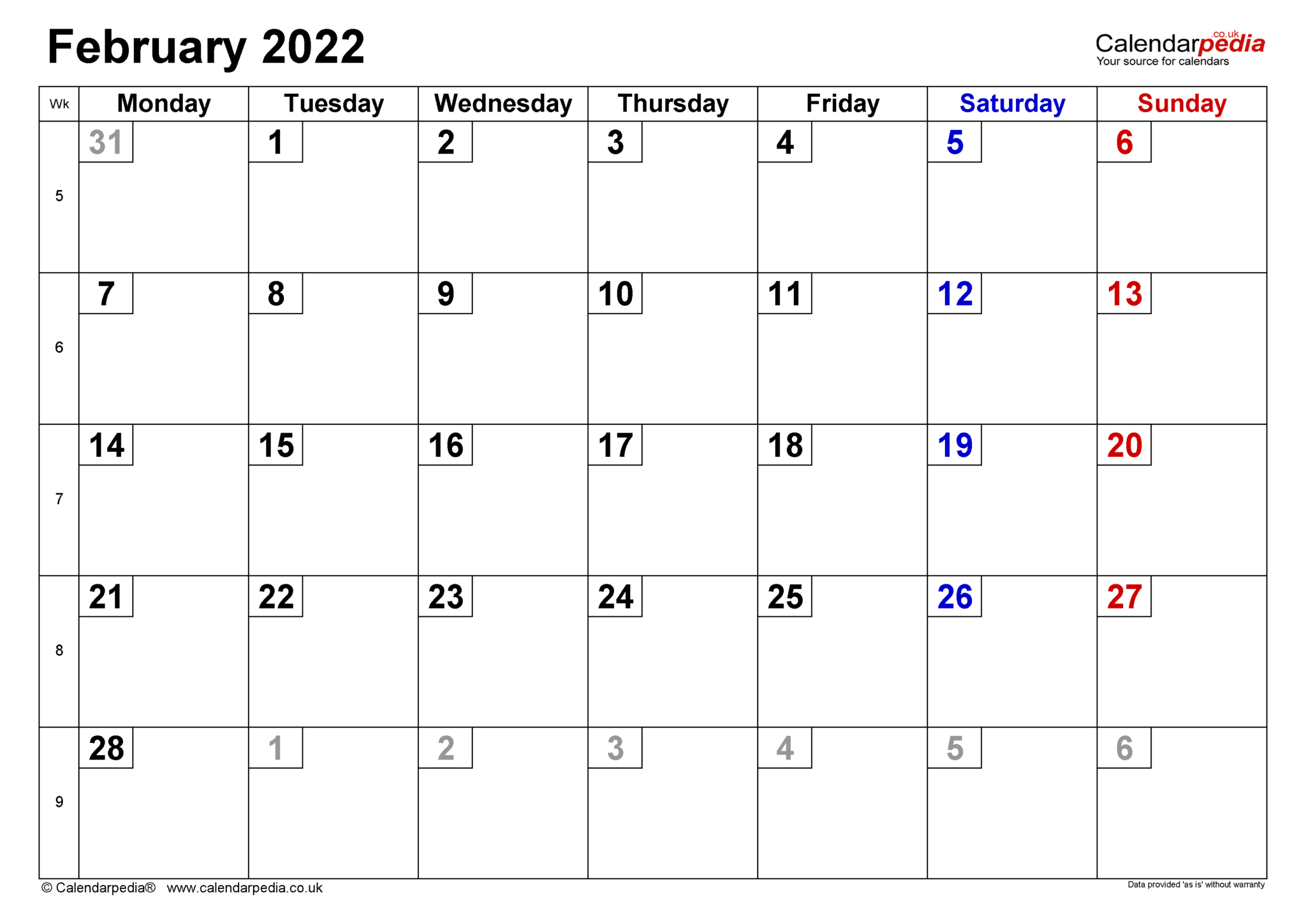 February 2022 Calendar Uk Printable - 2023 Printable Calendars