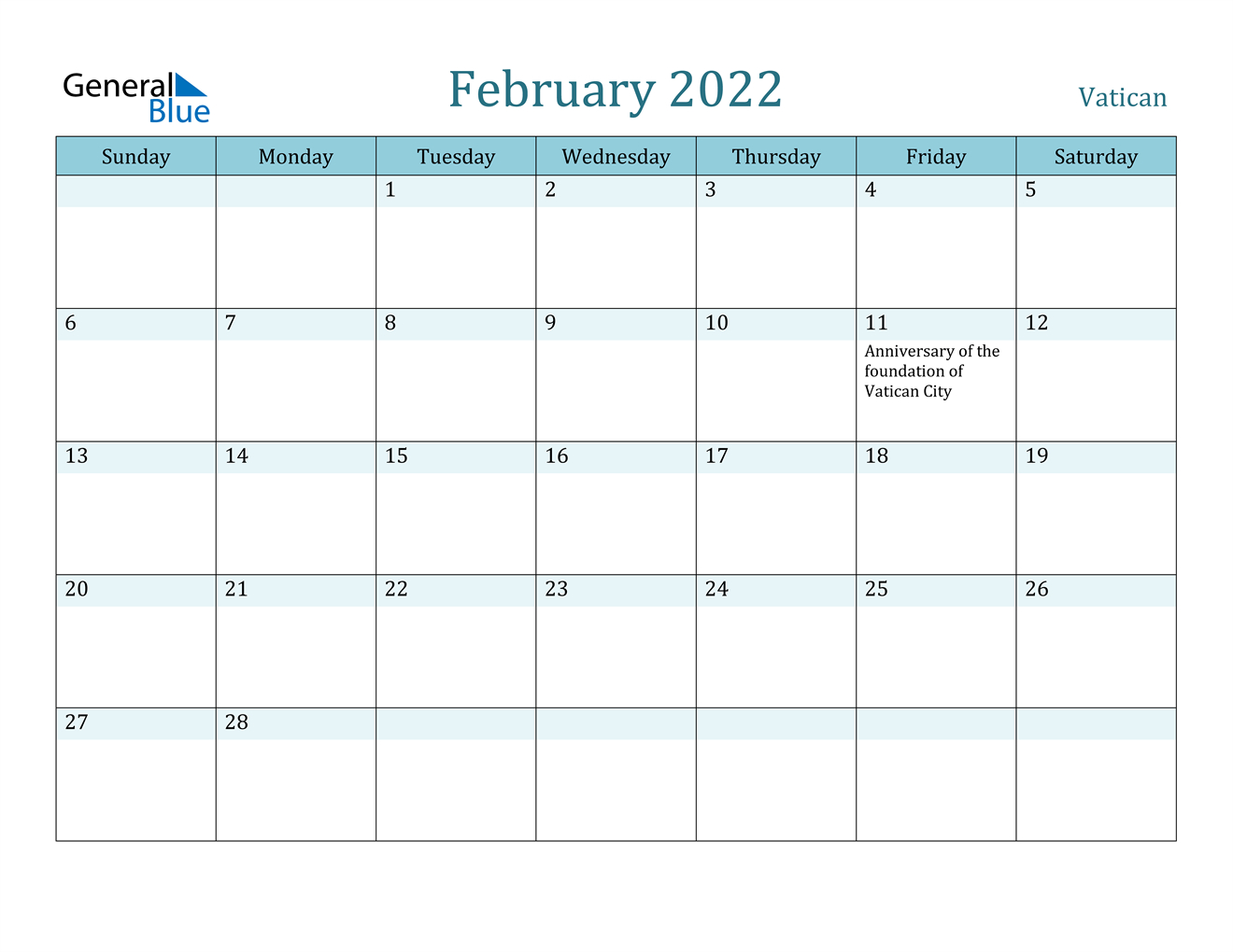 February 2022 Calendar - Vatican