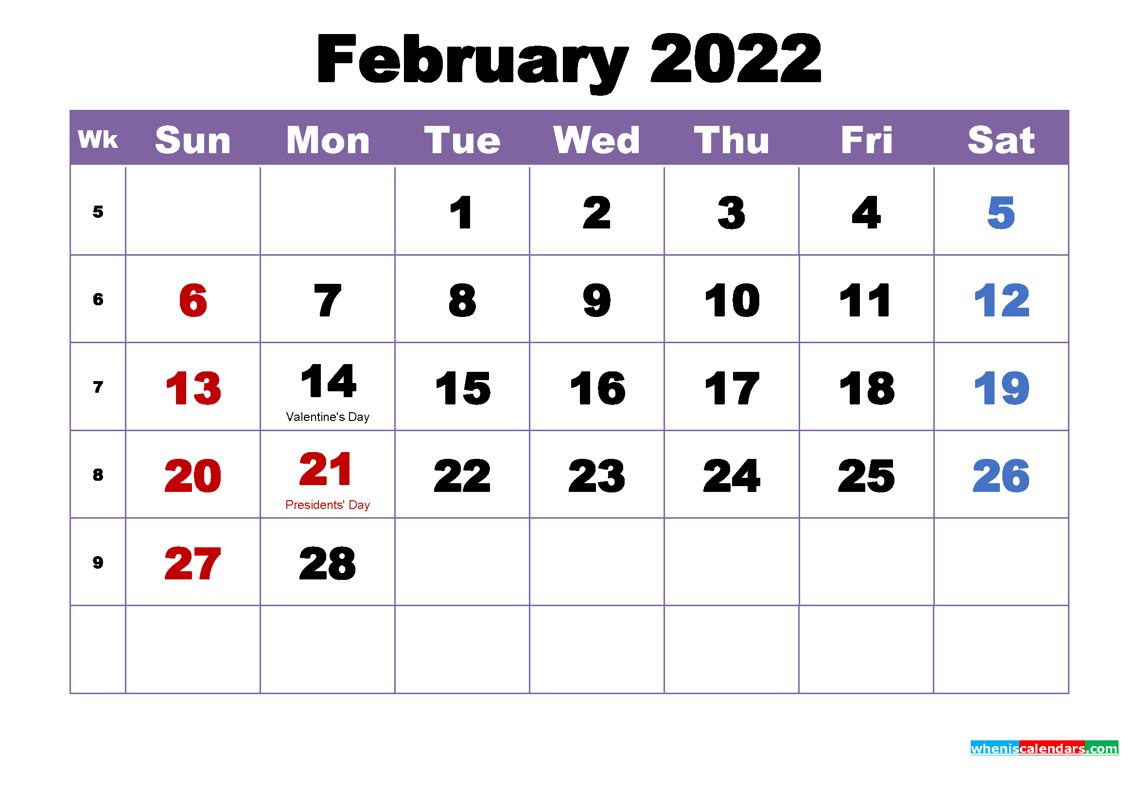 February 2022 Calendar With Holidays India - Draw-Crump