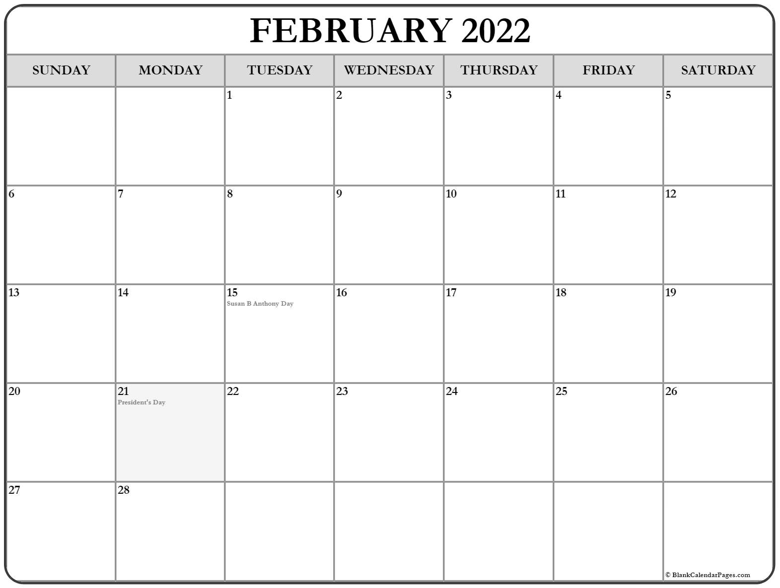 February 2022 Calendar With Usa Holidays Printable - Print