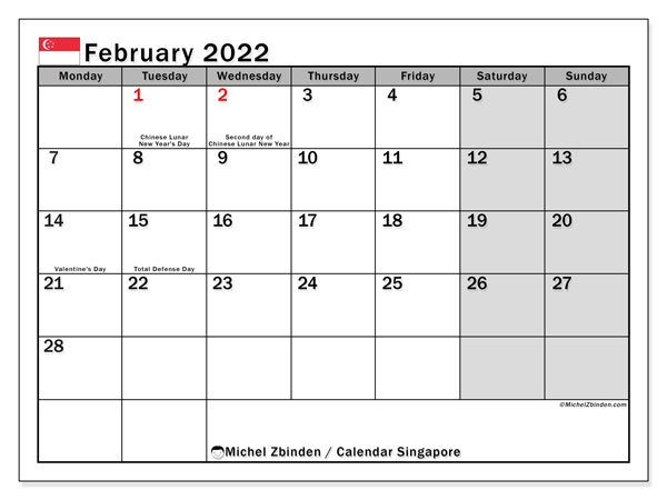 February 2022 Calendars &quot;Public Holidays&quot; - Michel Zbinden En