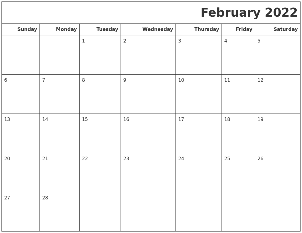 February 2022 Calendars To Print