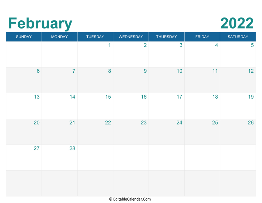 February 2022 Editable Calendar With Holidays