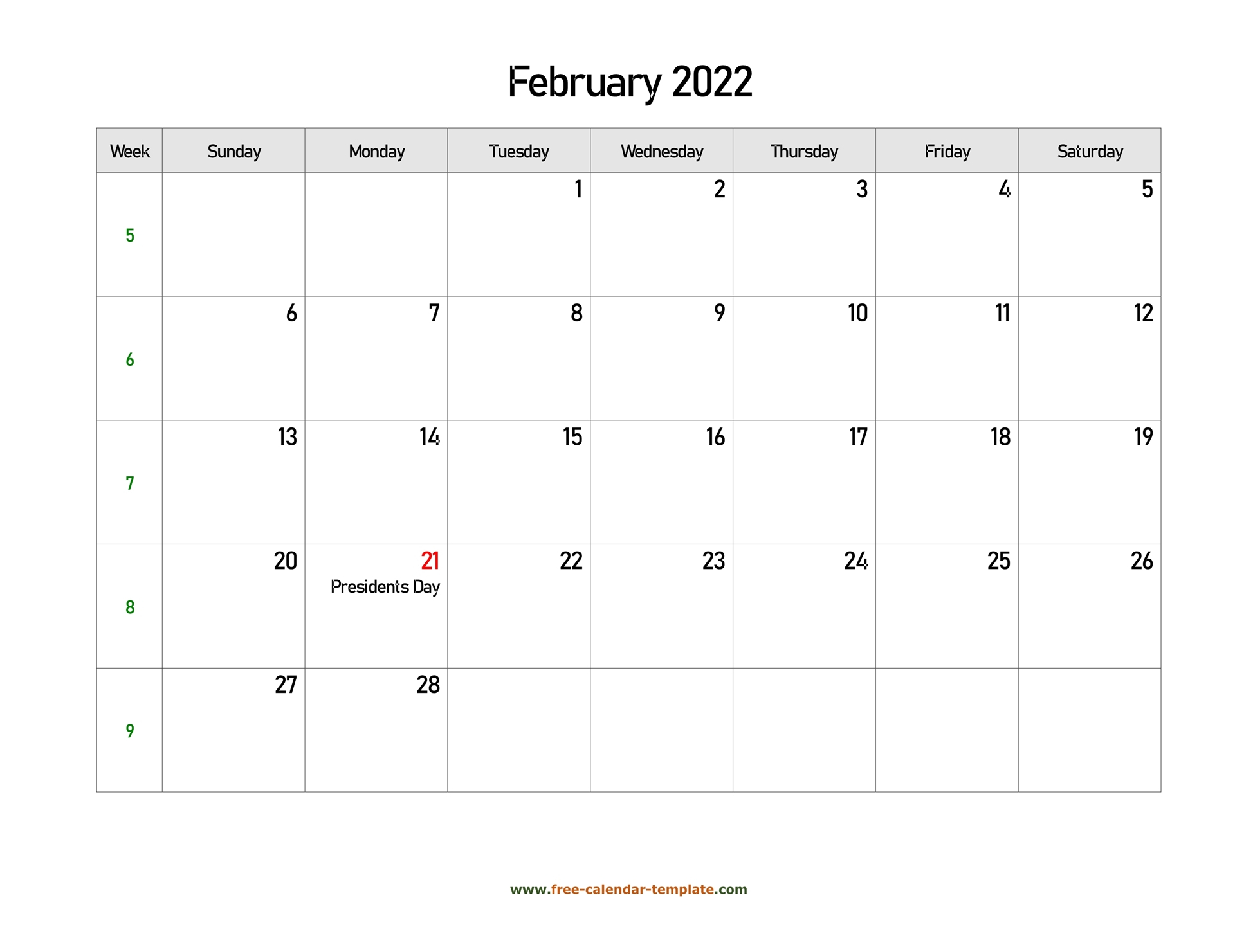 February 2022 Free Calendar Tempplate | Free-Calendar-Template