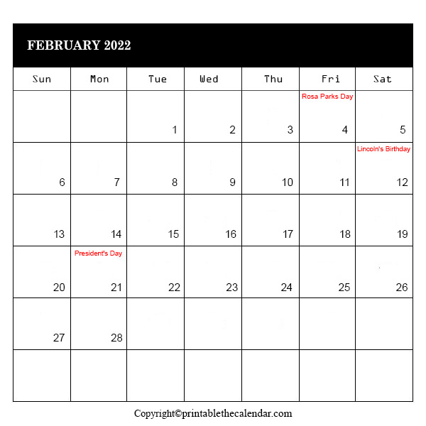 February 2022 Holiday Calendar | Printable The Calendar