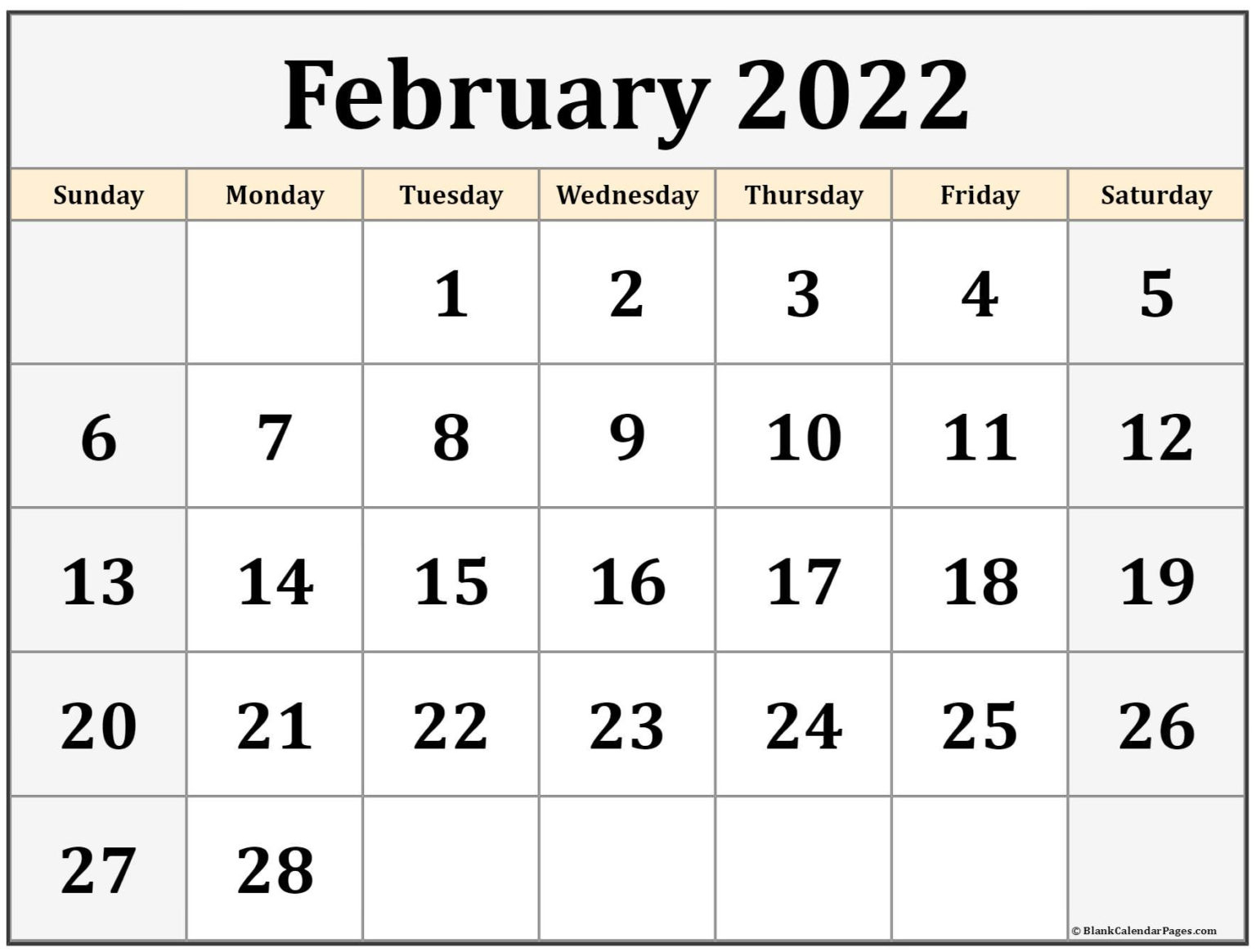 February 2022 Monthly Calendar Printable - Print A Calendars