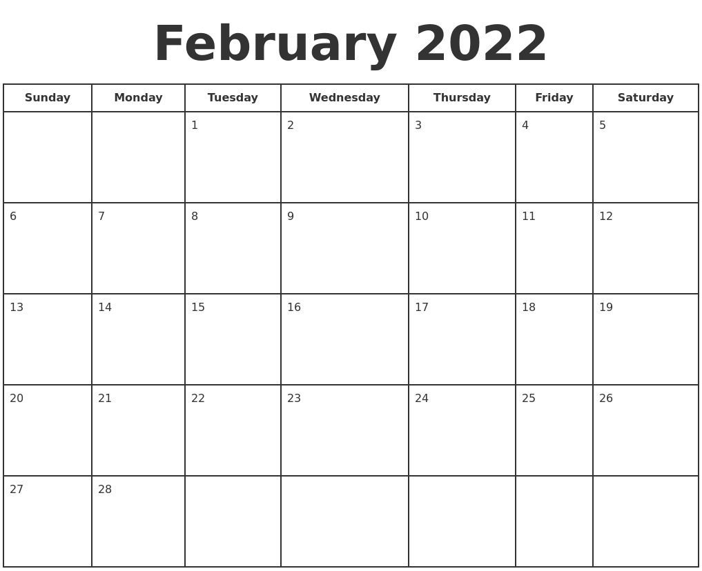 February 2022 Print A Calendar