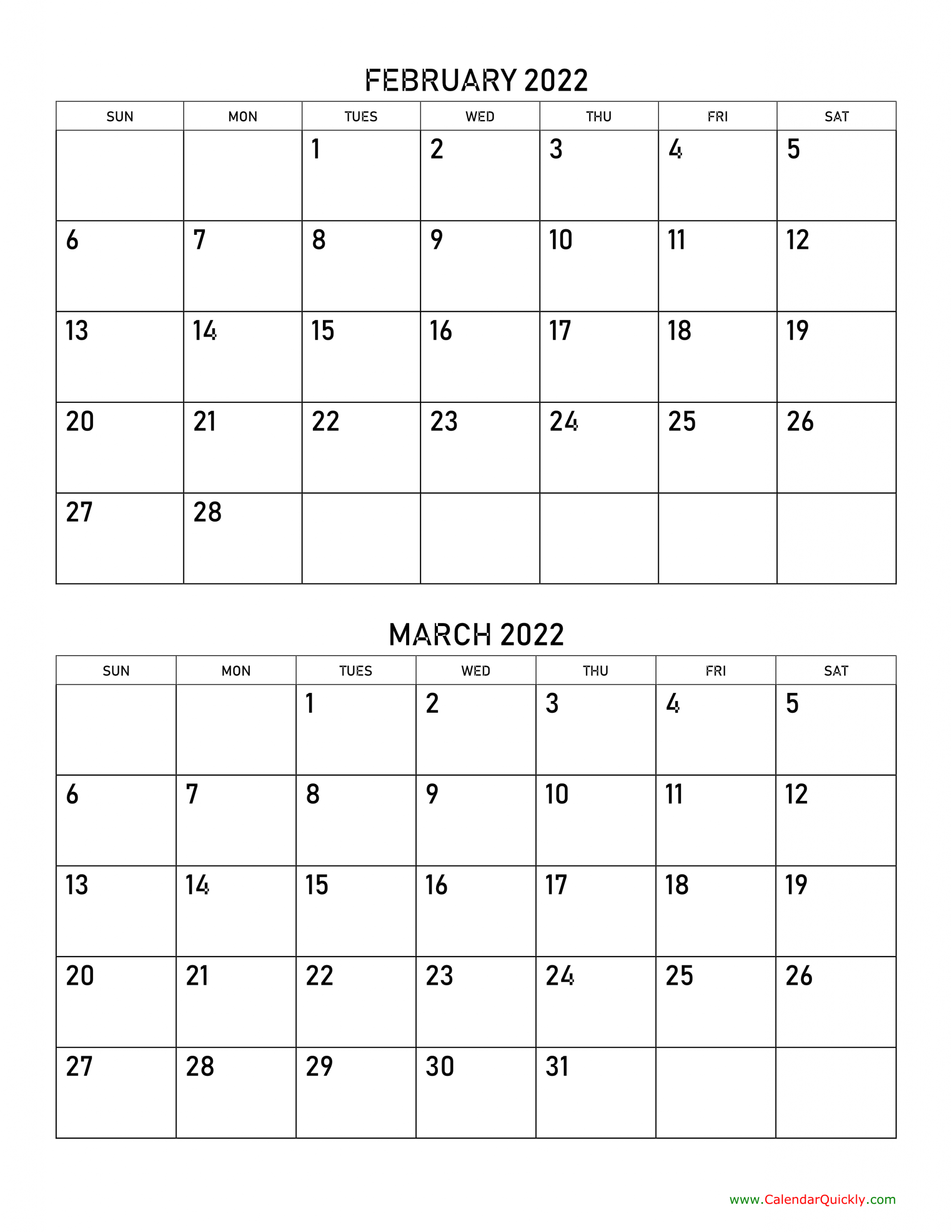 February And March 2022 Calendar | Calendar Quickly