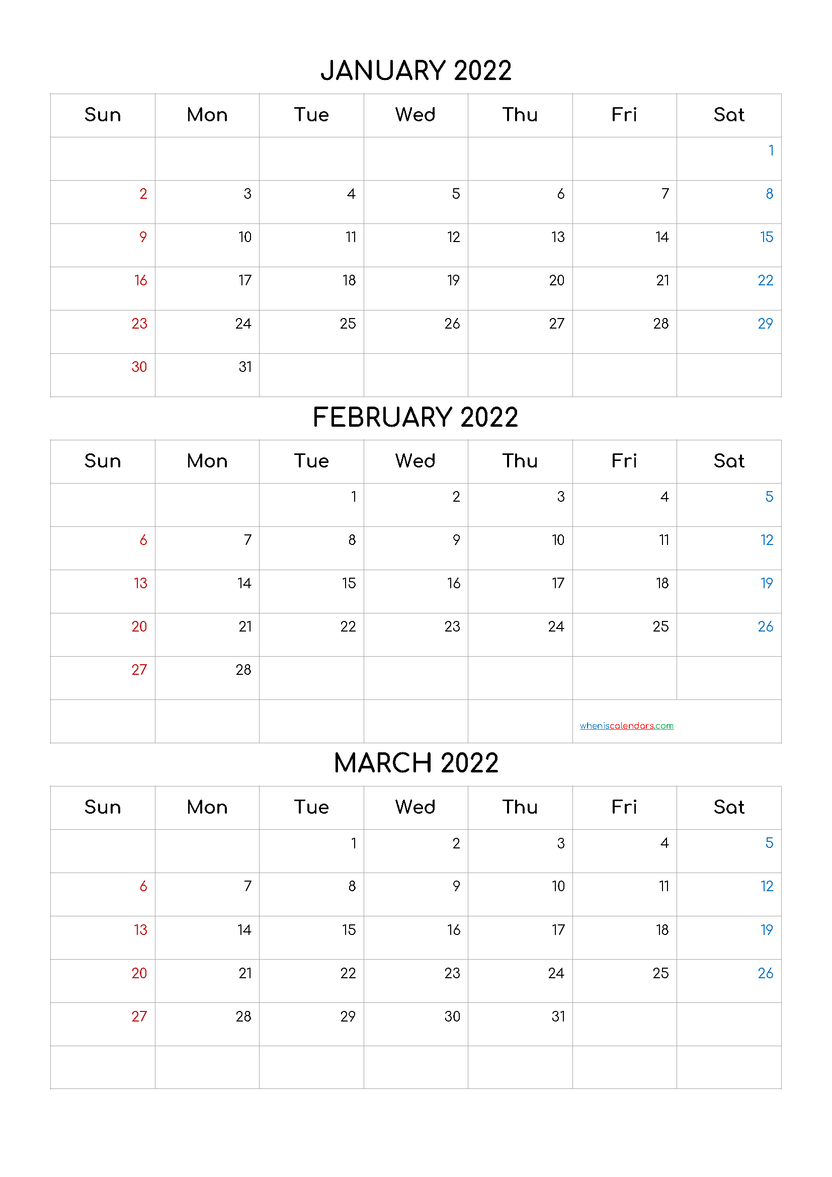 February And March 2022 Calendar Quarters