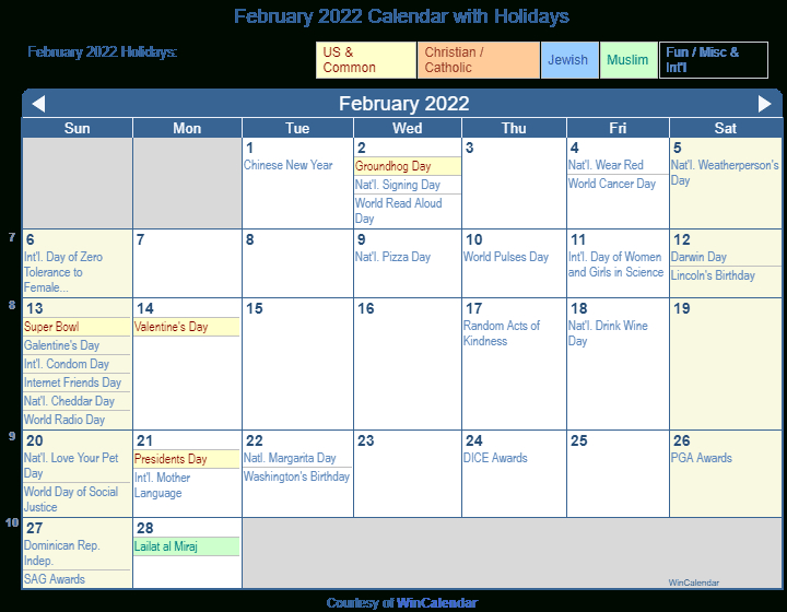 February Calendar 2022 - February 2022 Calendar With