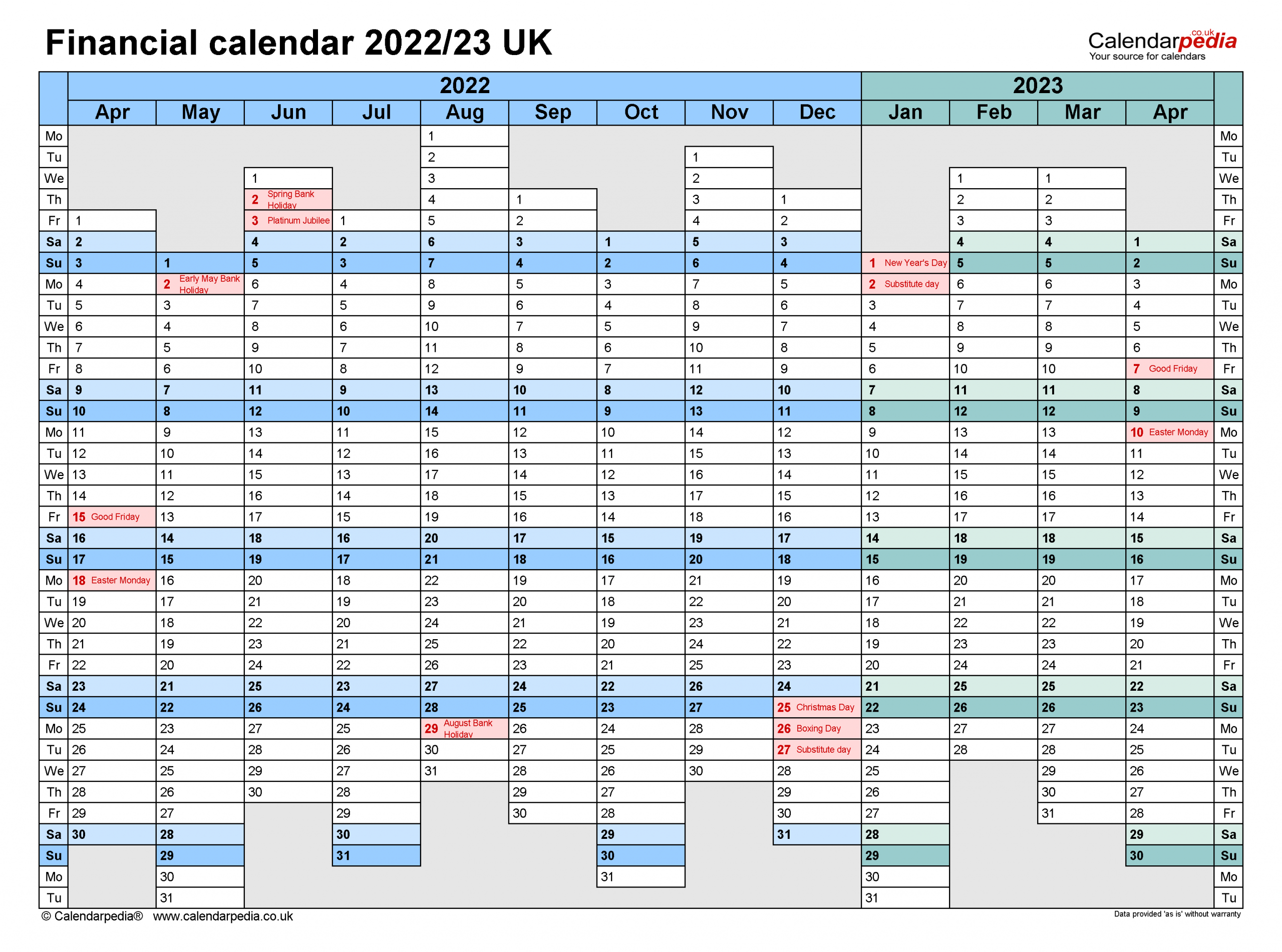 Financial Calendars 2022/23 Uk In Pdf Format