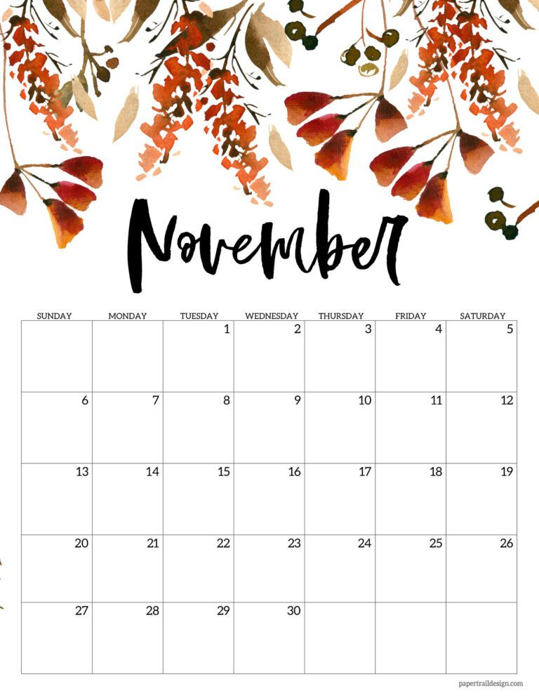 Free 2022 Calendar Printable - Floral | Paper Trail Design In 2021 | Calendar Printables