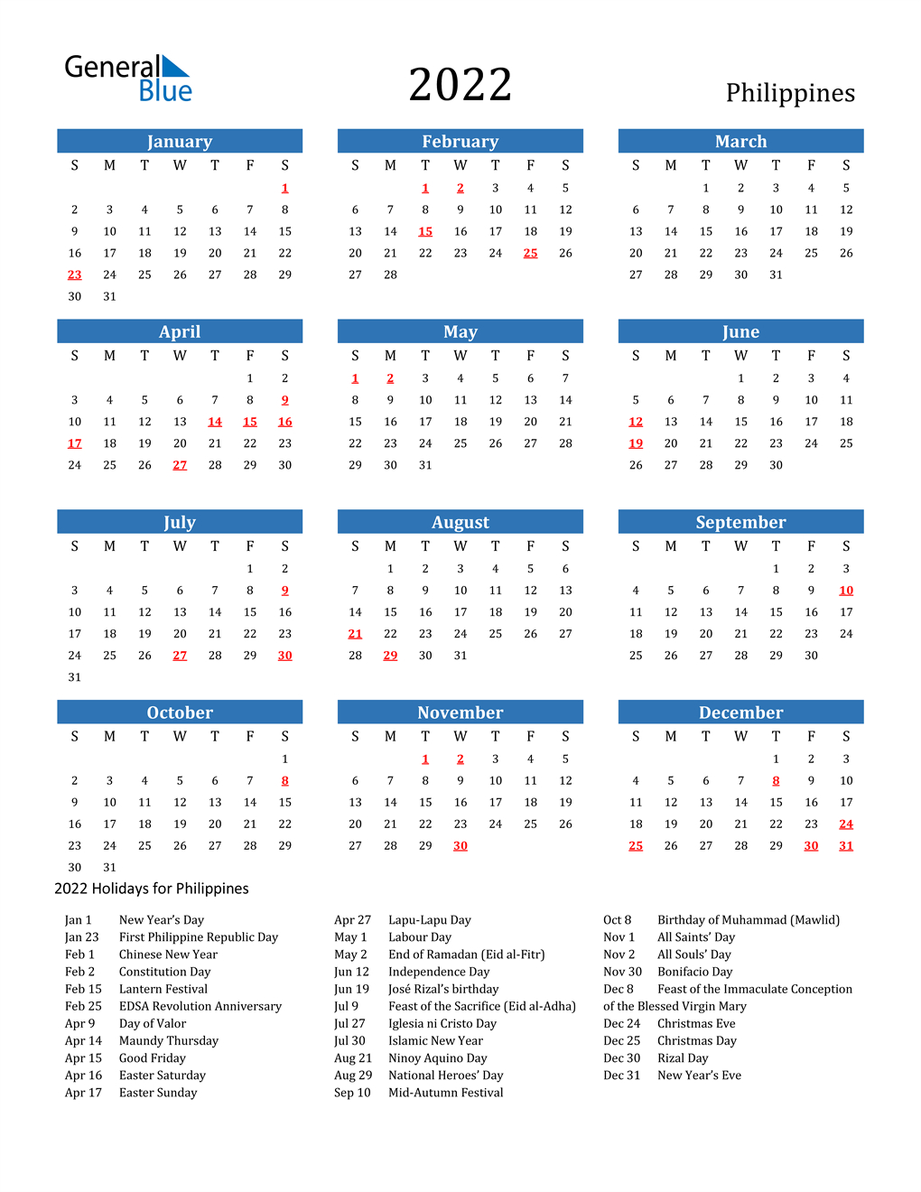 Free 2022 Monthly 2022 Calendar In The Philippines