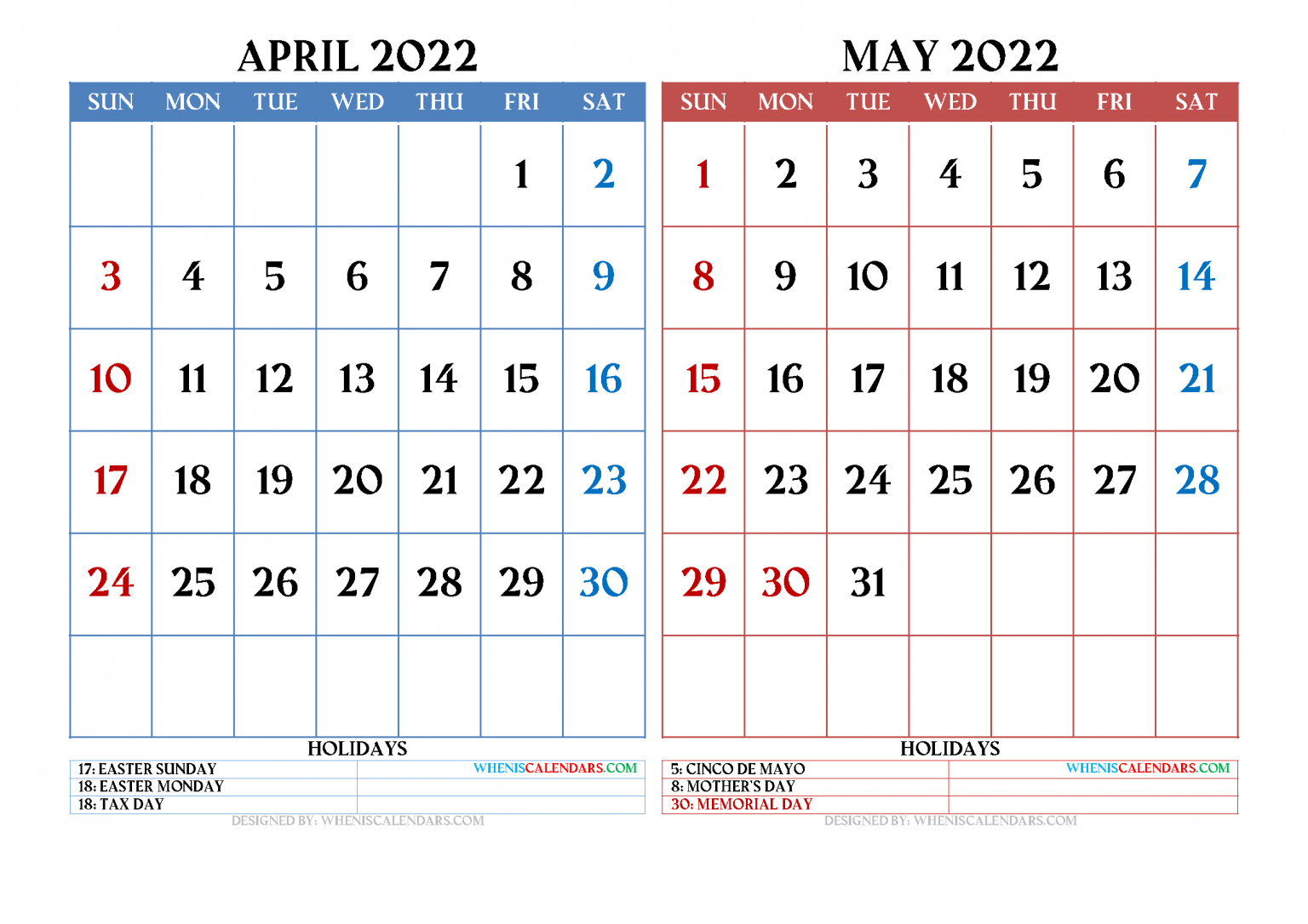 Free April May 2022 Calendar Printable Pdf