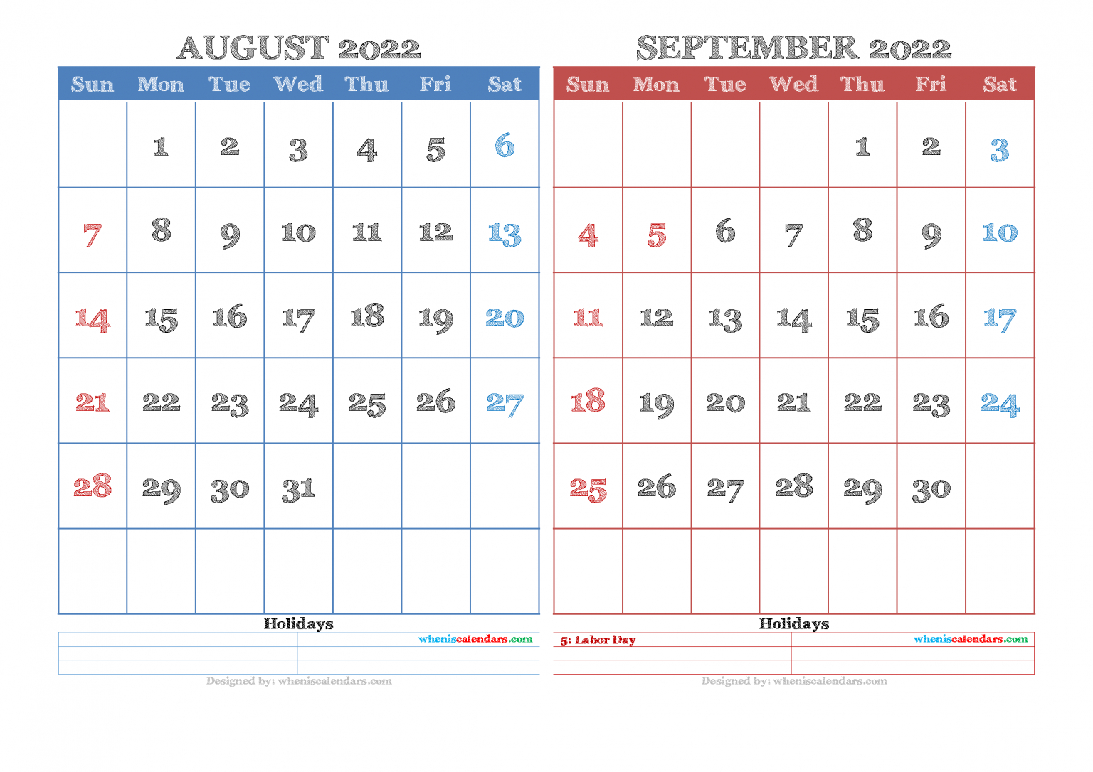 Free August September 2022 Calendar Printable Pdf