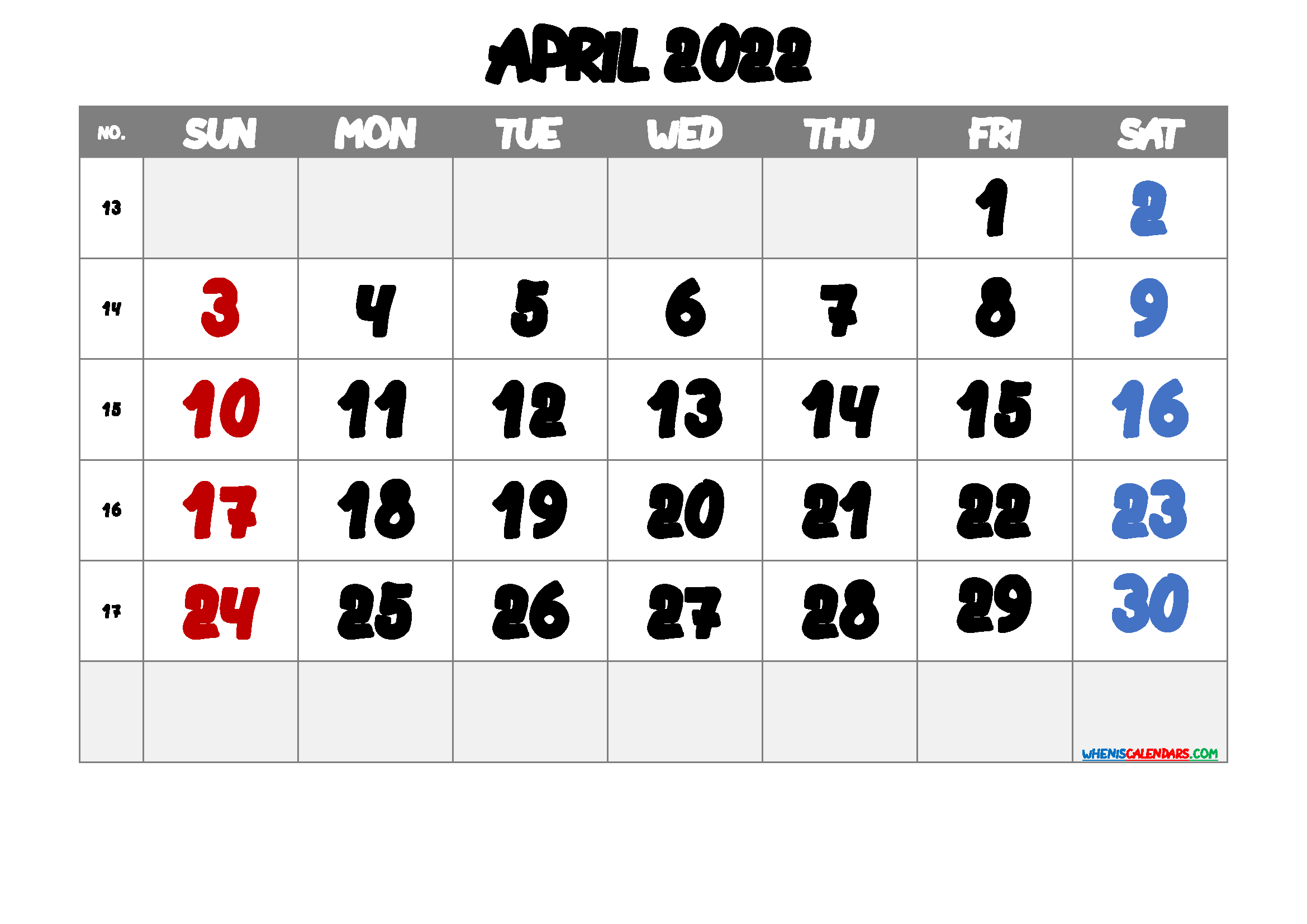 Free Blank Calendar April 2022 (Pdf And Image)