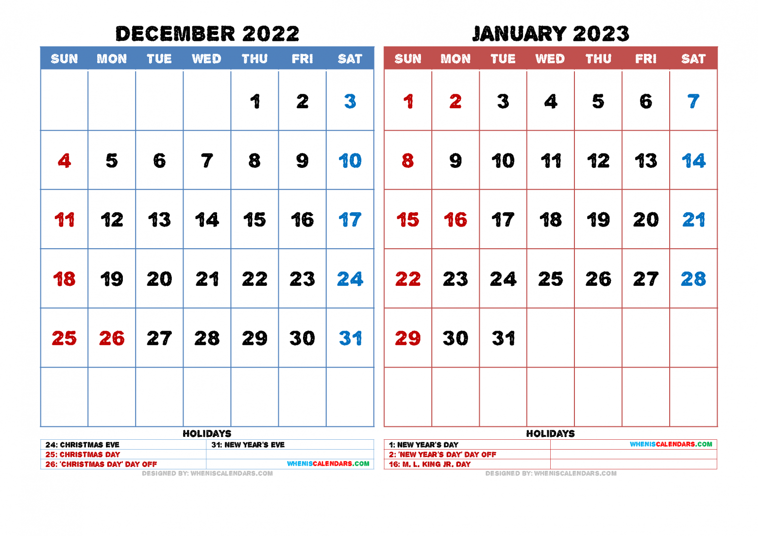 Free December 2022 January 2023 Calendar Printable Pdf