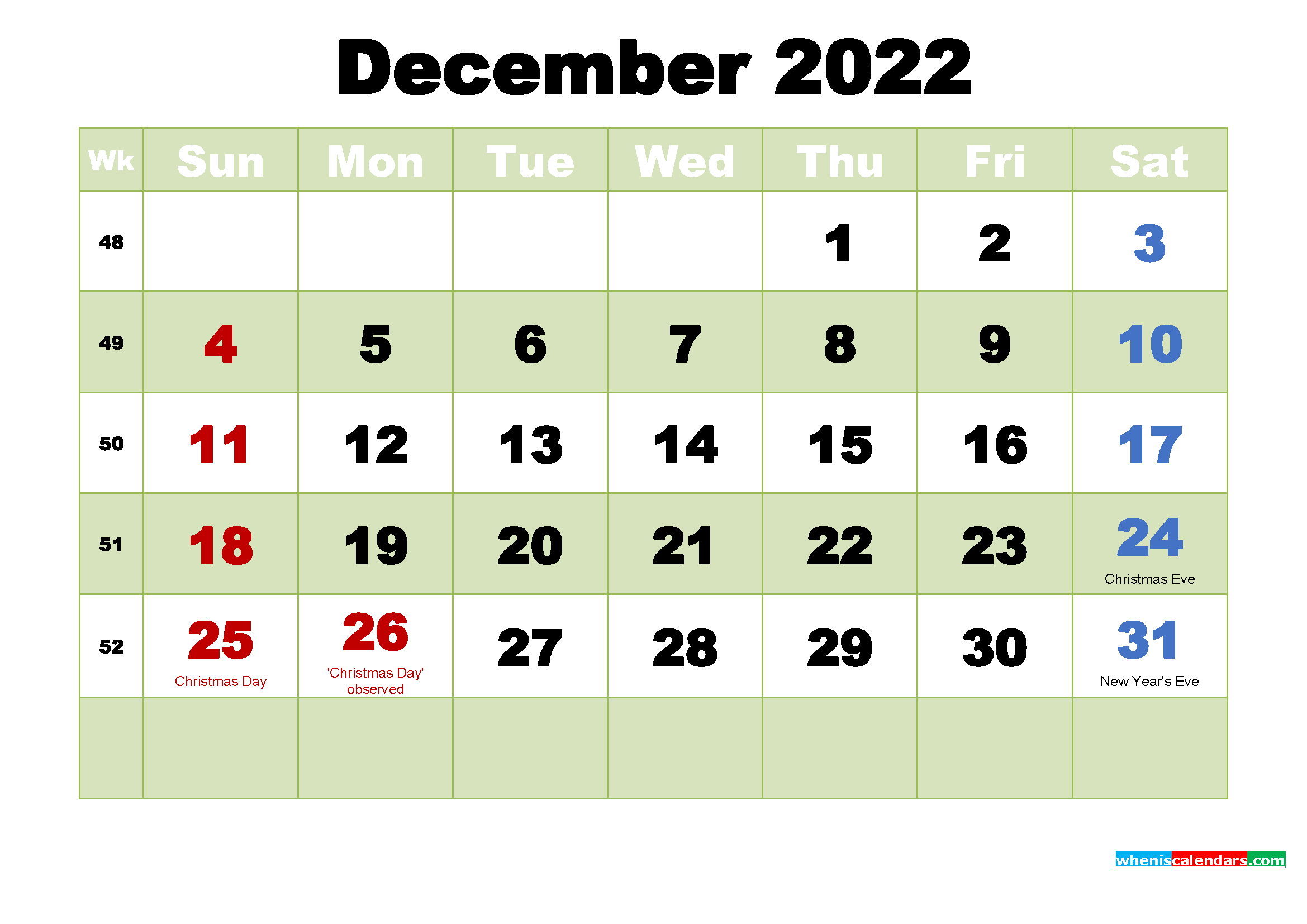 Free December 2022 Printable Calendar Template Word, Pdf