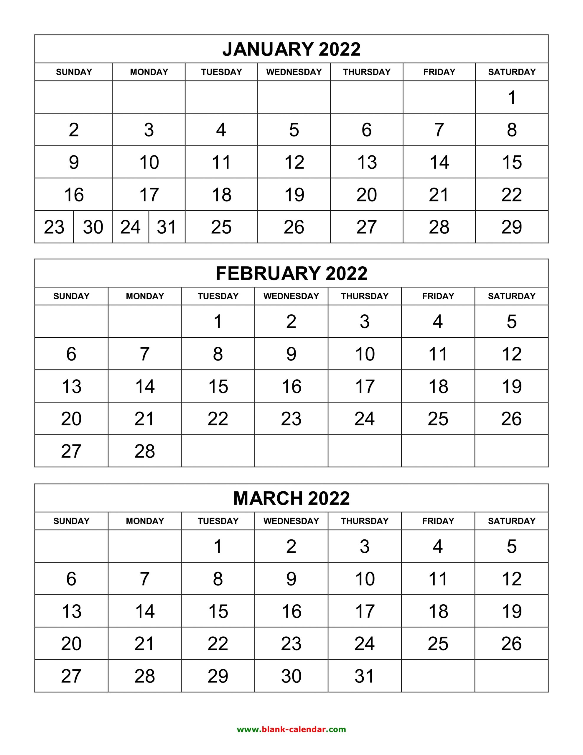 Free Download Printable Calendar 2022, 3 Months Per Page