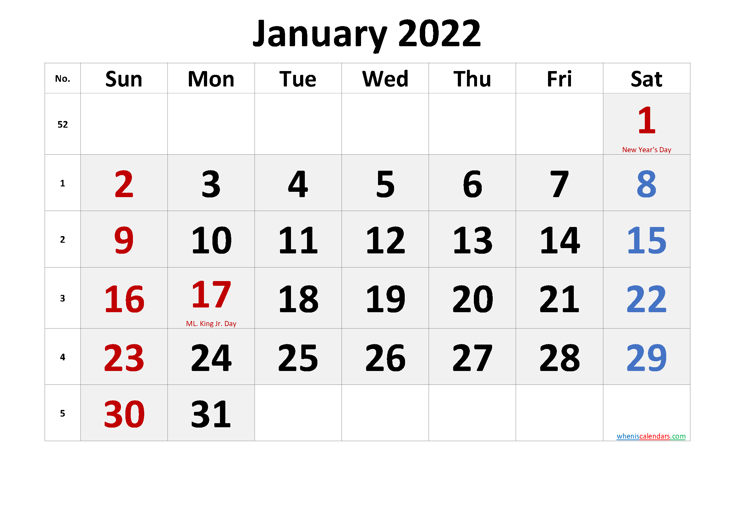 Free January 2022 Calendar Printable - Free Printable 2021