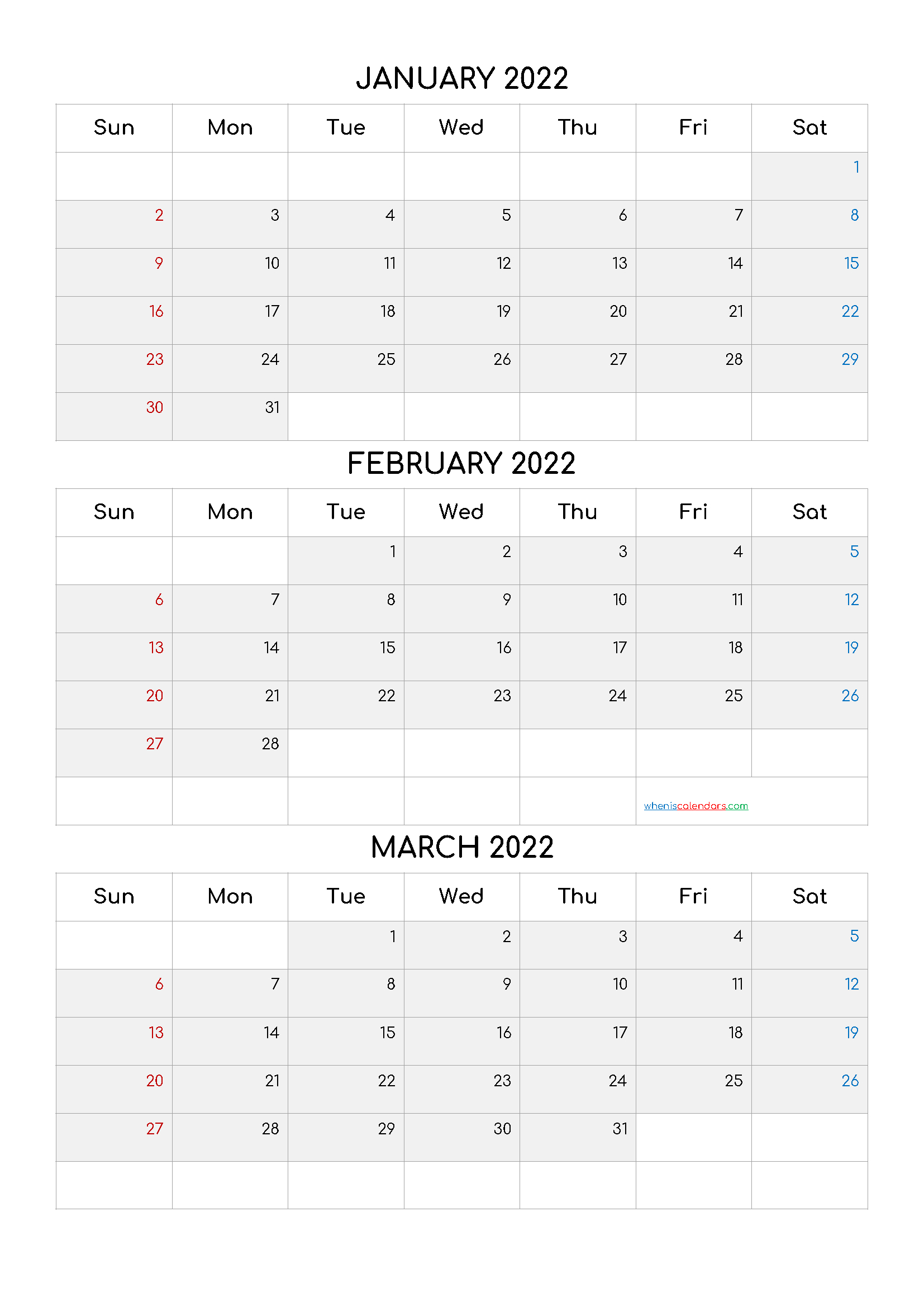 Free January February March 2022 Calendar [Q1-Q2-Q3-Q4