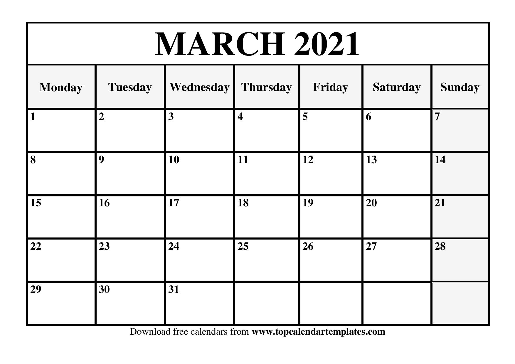 Free March 2021 Printable Calendar In Editable Format