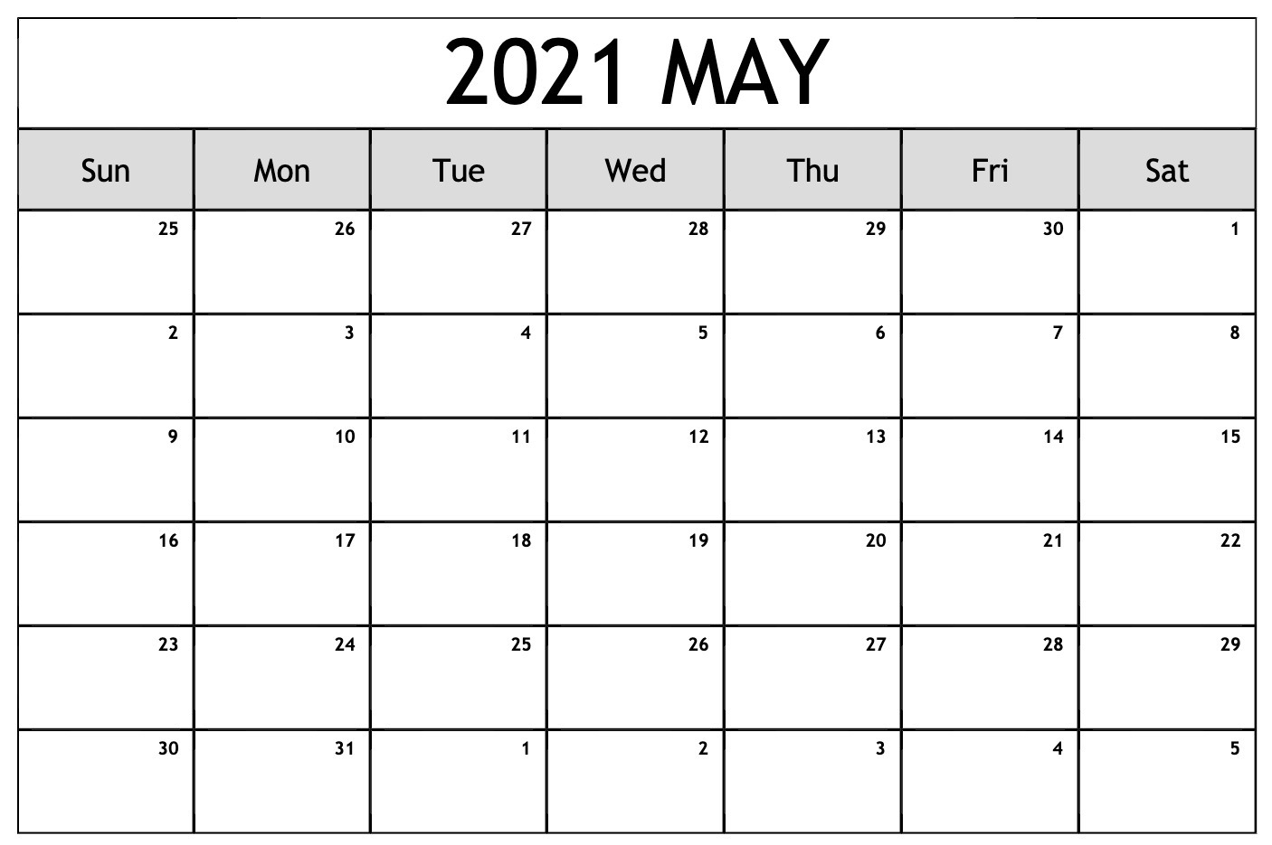 Free Monthly 2021 Printable Calendar Template