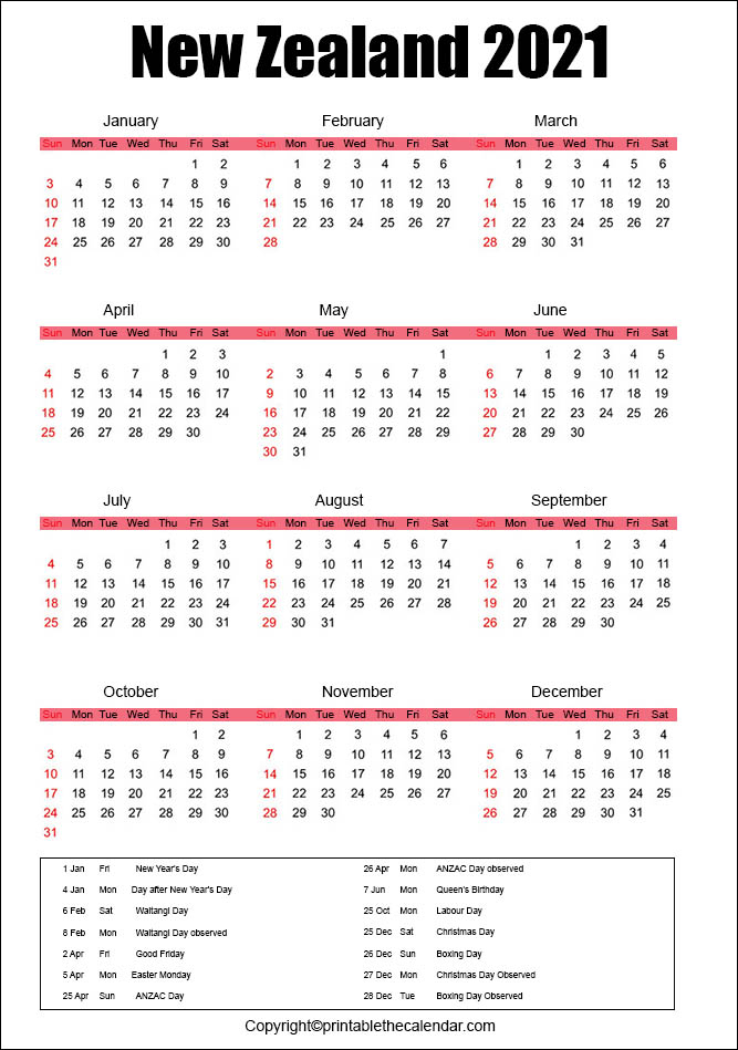 Free New Zealand Calendar | Printable The Calendar