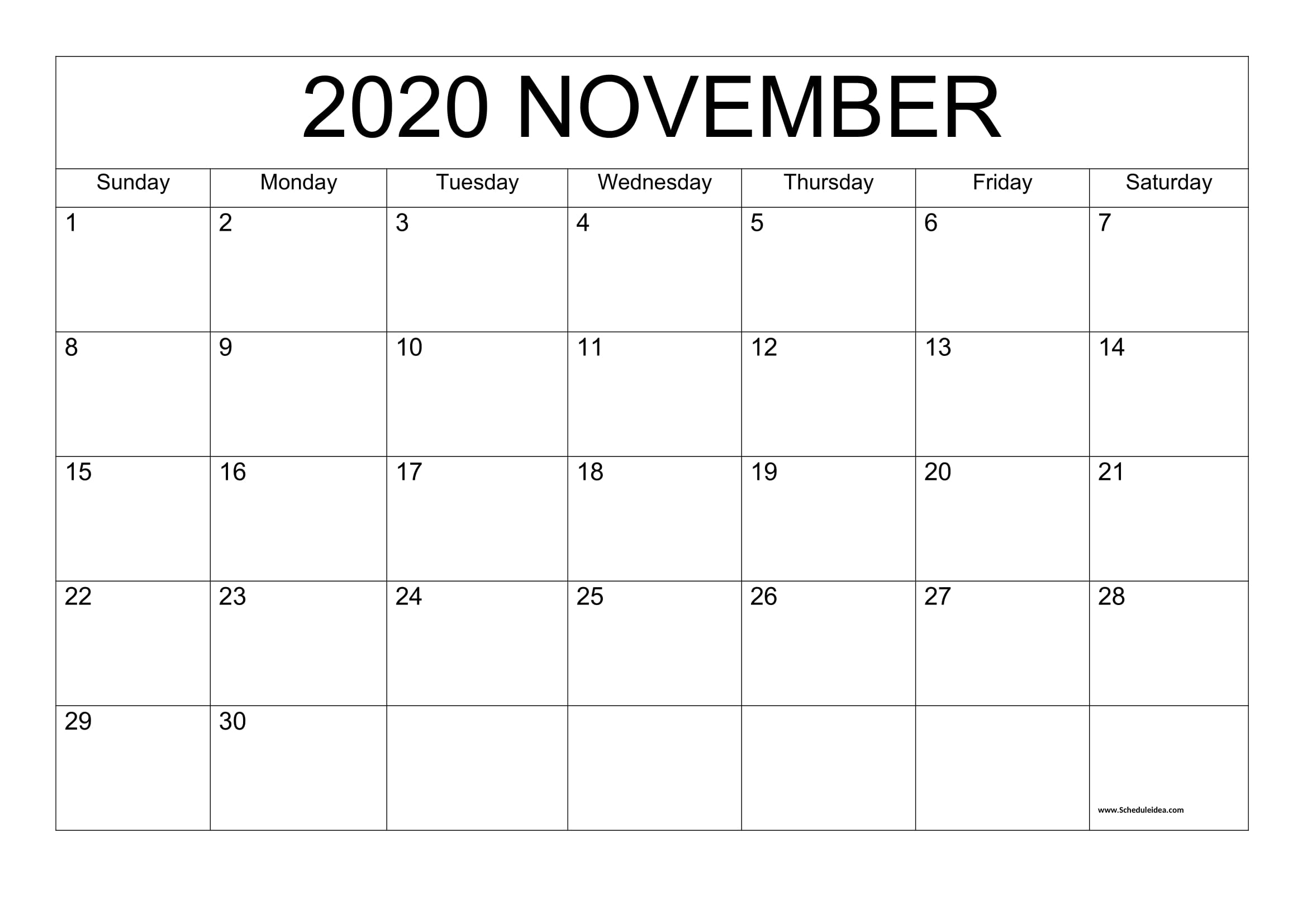 Free November 2020 Printable Calendar Templates