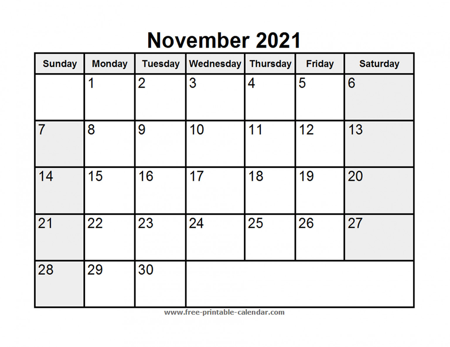 Free November 2021 Calendar To Print | 2021 Printable