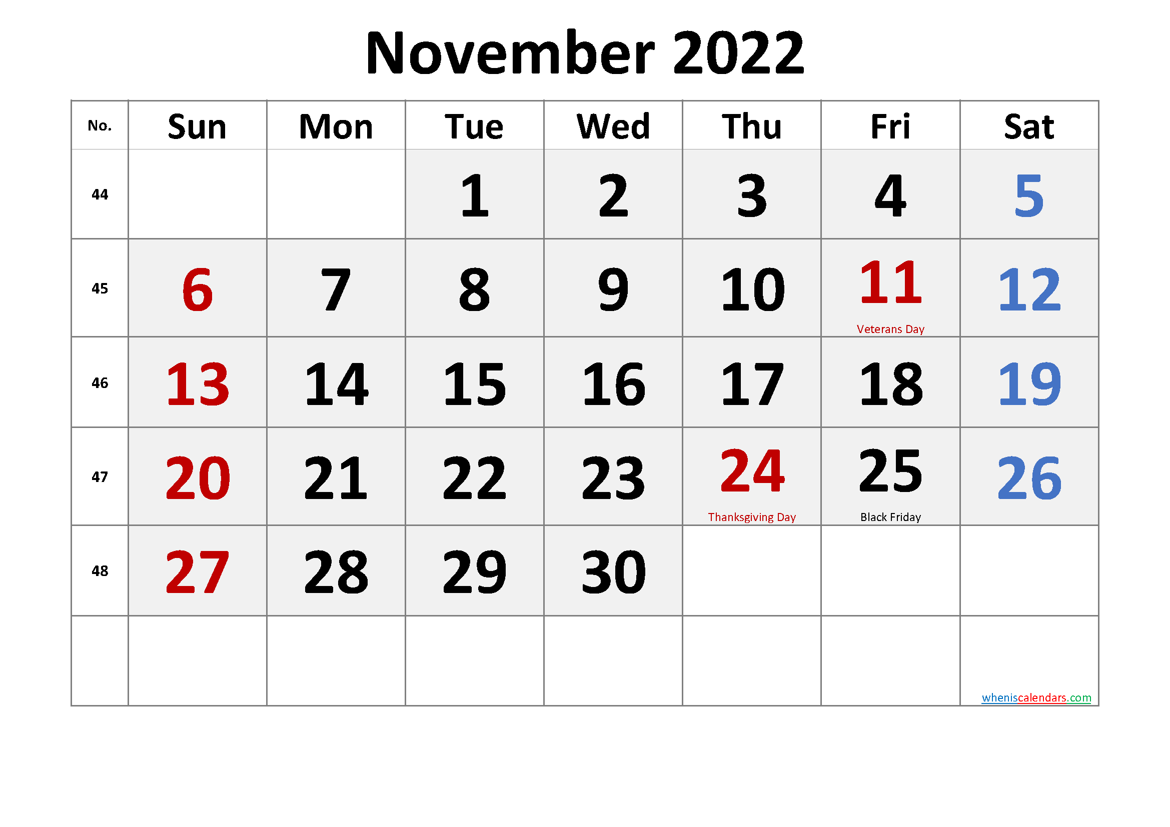 Free November 2022 Calendar Printable - Free Printable
