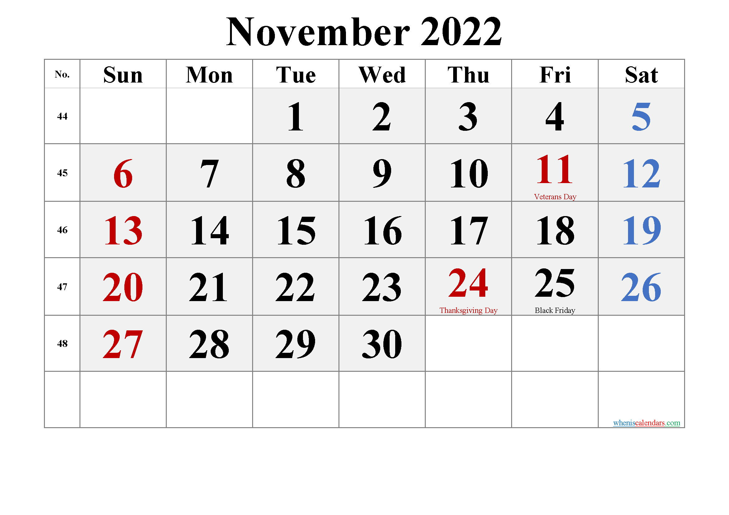 Free November 2022 Calendar Printable