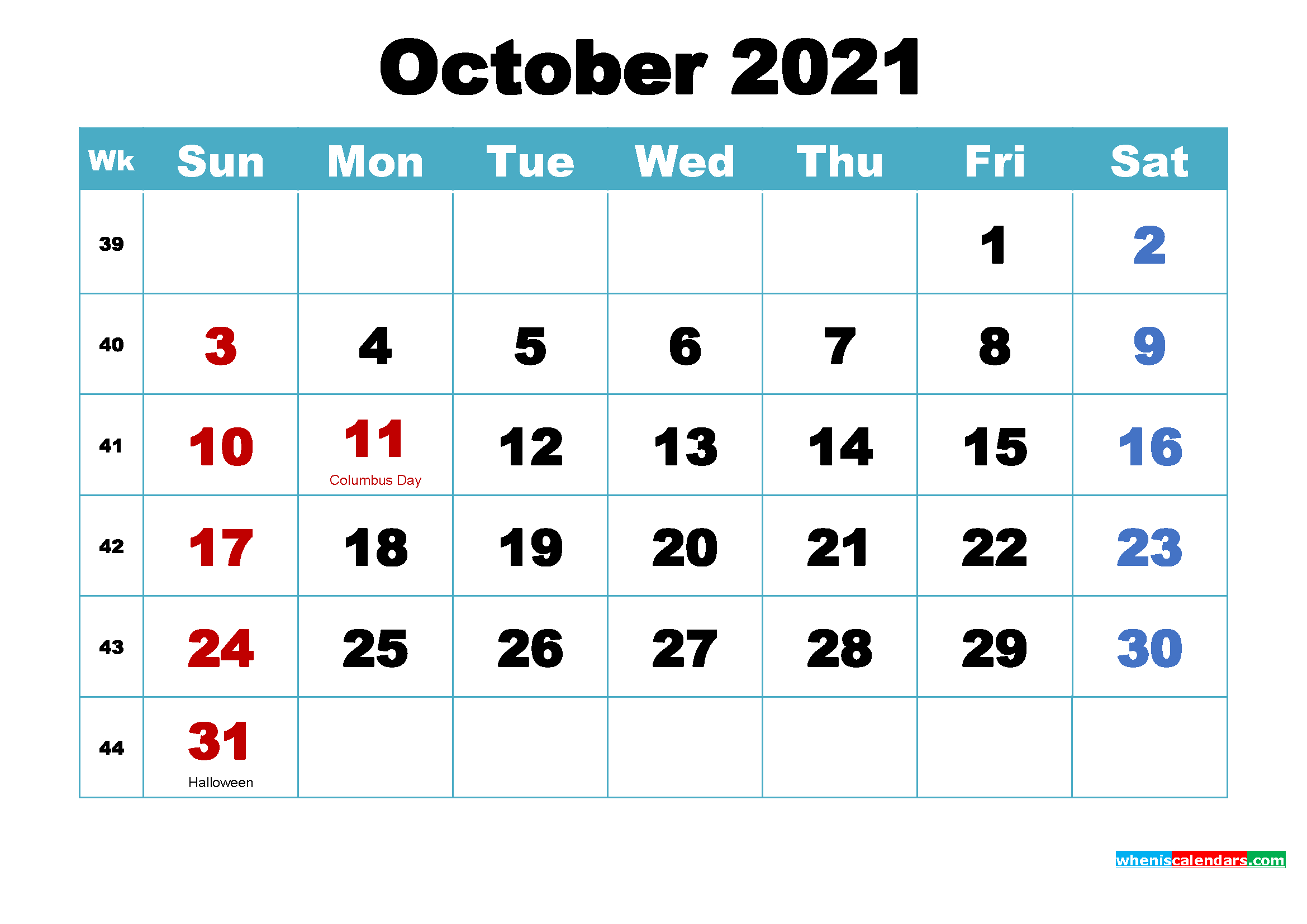 Free Printable 2021 Calendar October As Word, Pdf