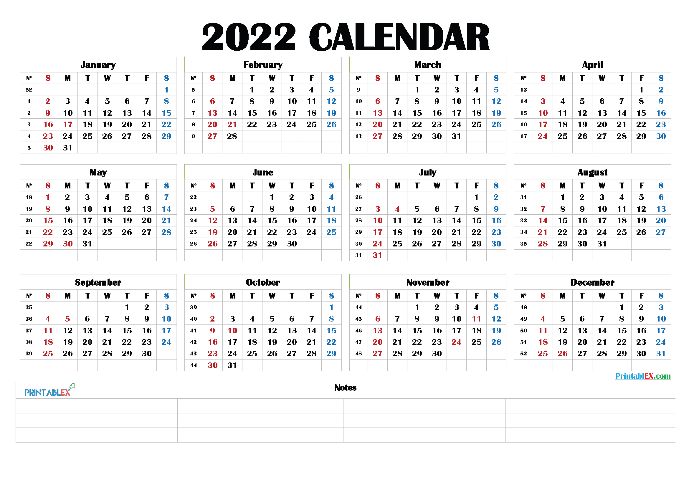 Free Printable 2022 Calendar By Month - 22Ytw190